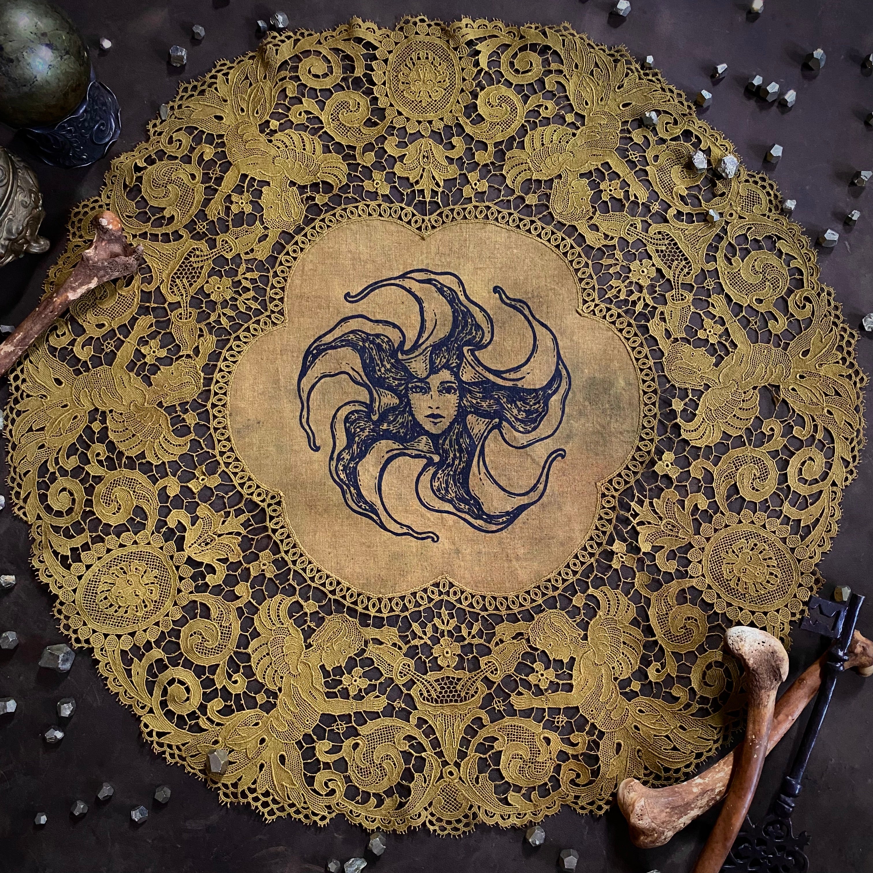 Lady Datura Leo altar cloth in Ochre, one-of-a-kind