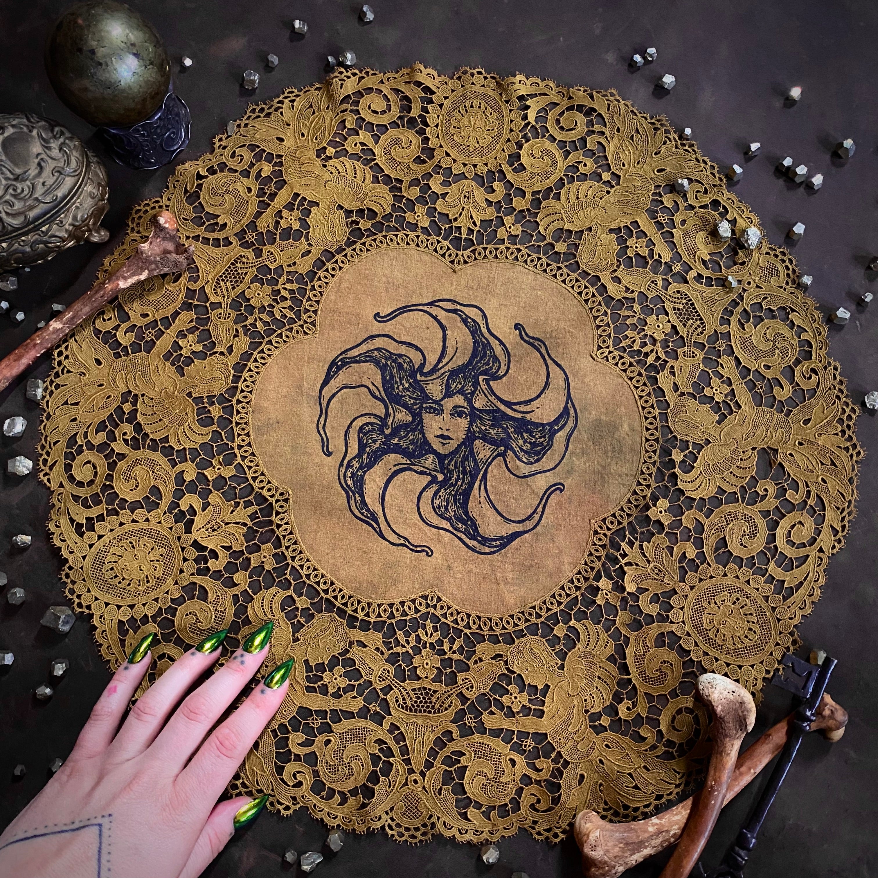 Lady Datura Leo altar cloth in Ochre, one-of-a-kind