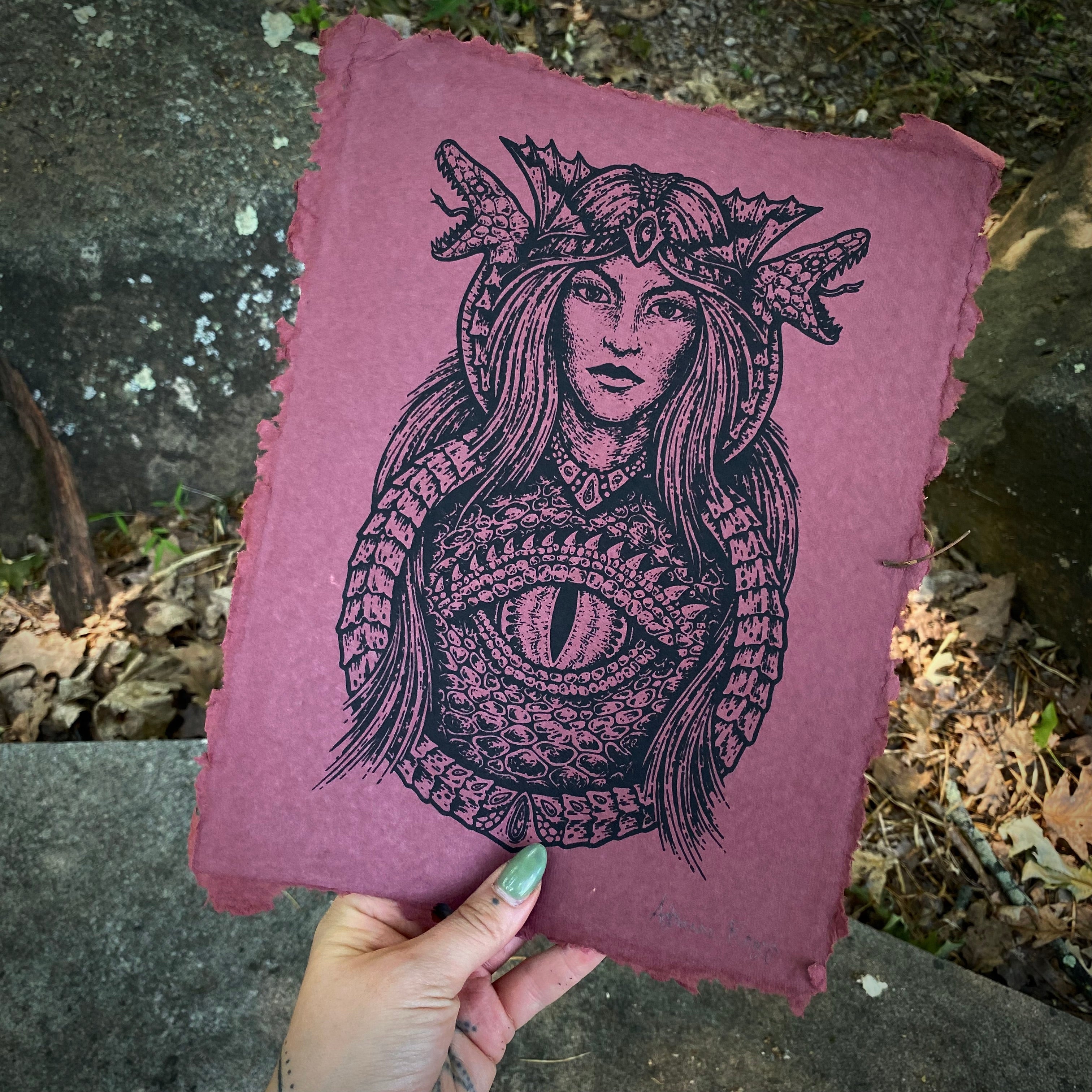 Dragon Empress screen print on handmade paper