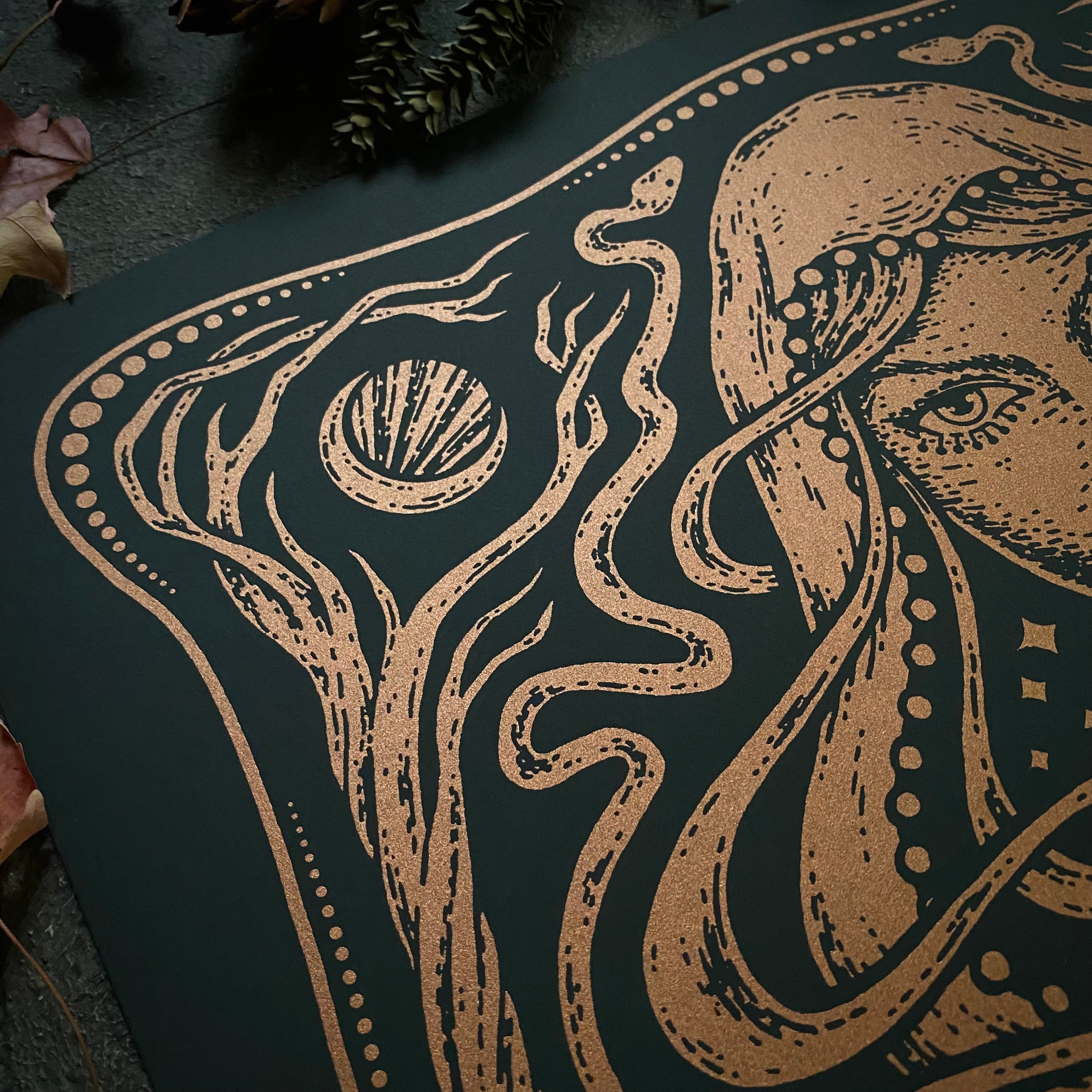 Starspell screen print, copper on black, limited edition
