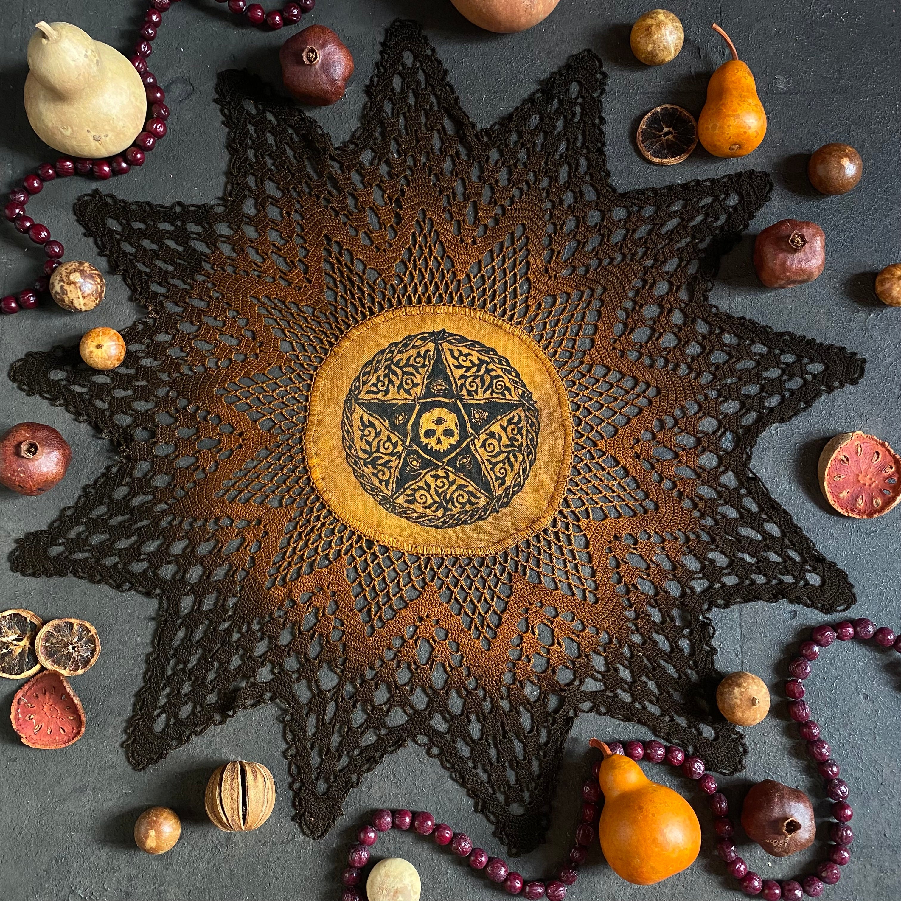Woven Pentagram star altar cloth in Pumpkin Speckle, one-of-a-kind