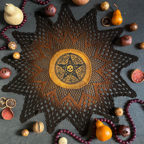 Woven Pentagram star altar cloth in Pumpkin Speckle, one-of-a-kind