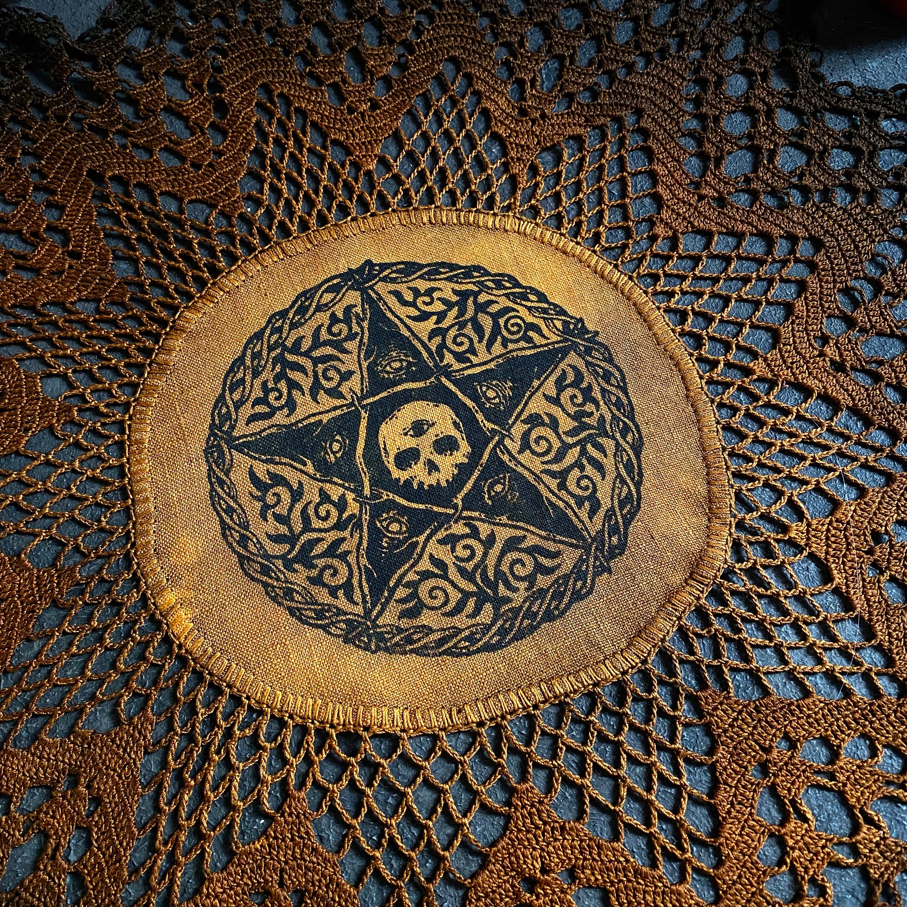 Woven Pentagram star altar cloth in Pumpkin Speckle, one-of-a-kind