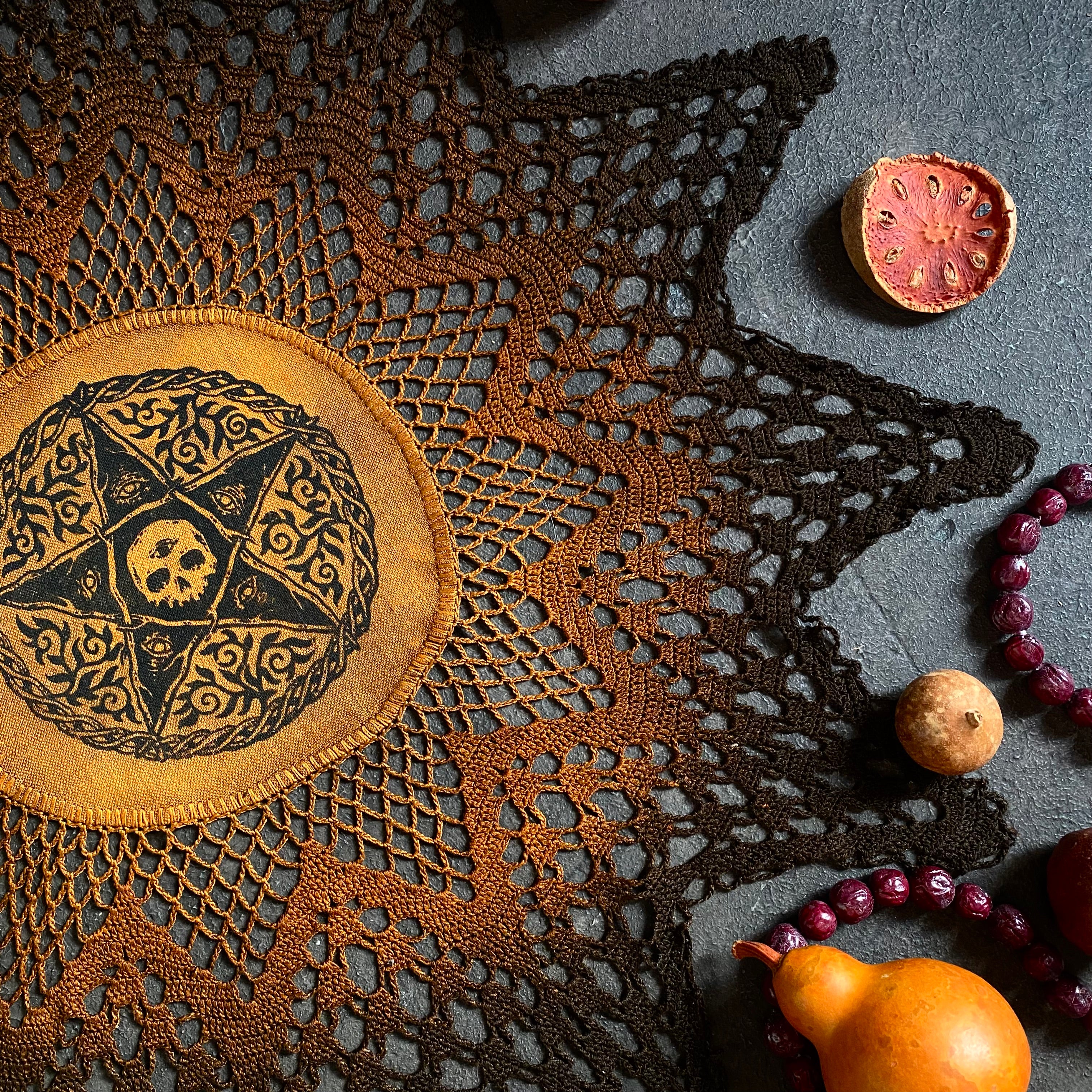 Woven Pentagram star altar cloth in Pumpkin Speckle, one-of-a-kind