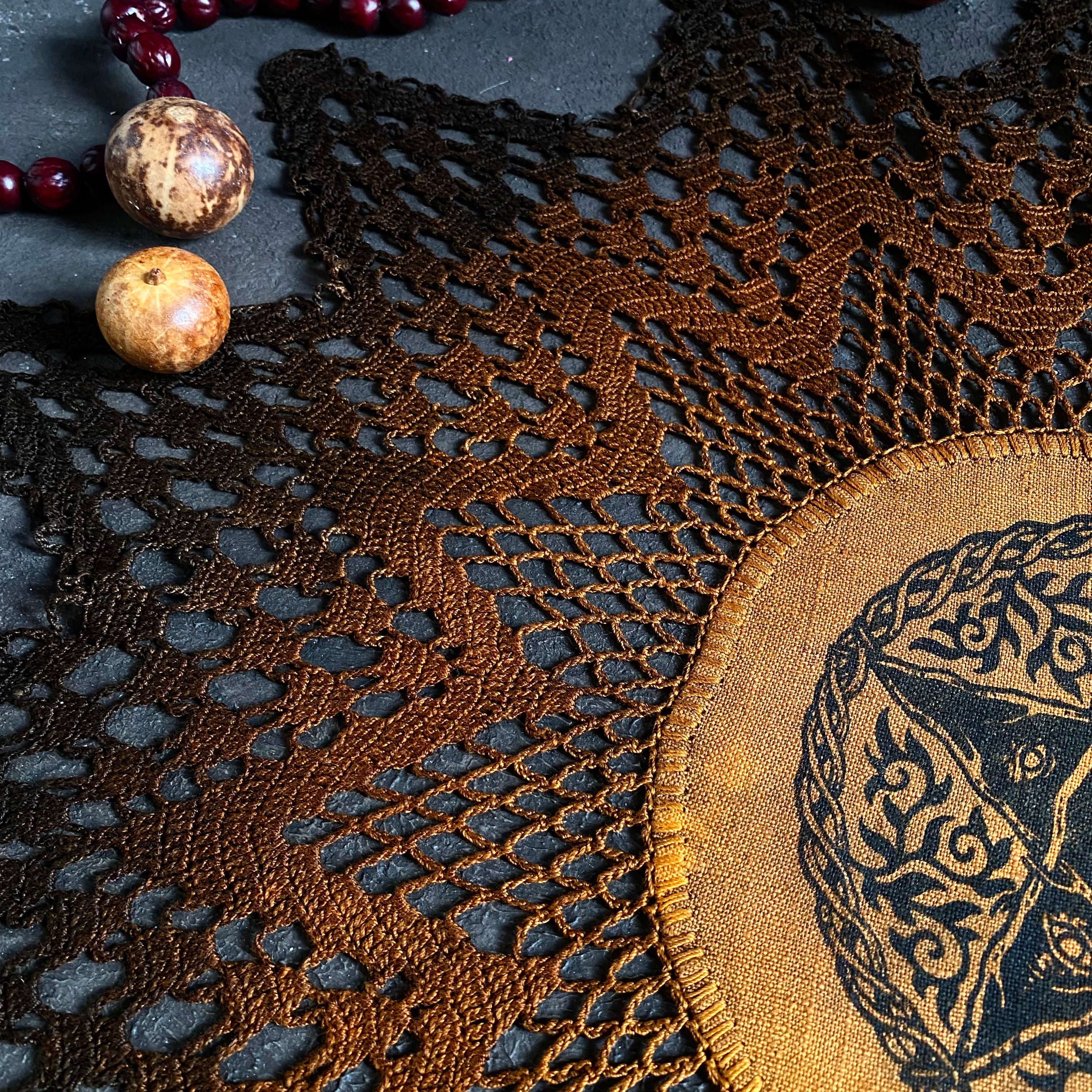 Woven Pentagram star altar cloth in Pumpkin Speckle, one-of-a-kind