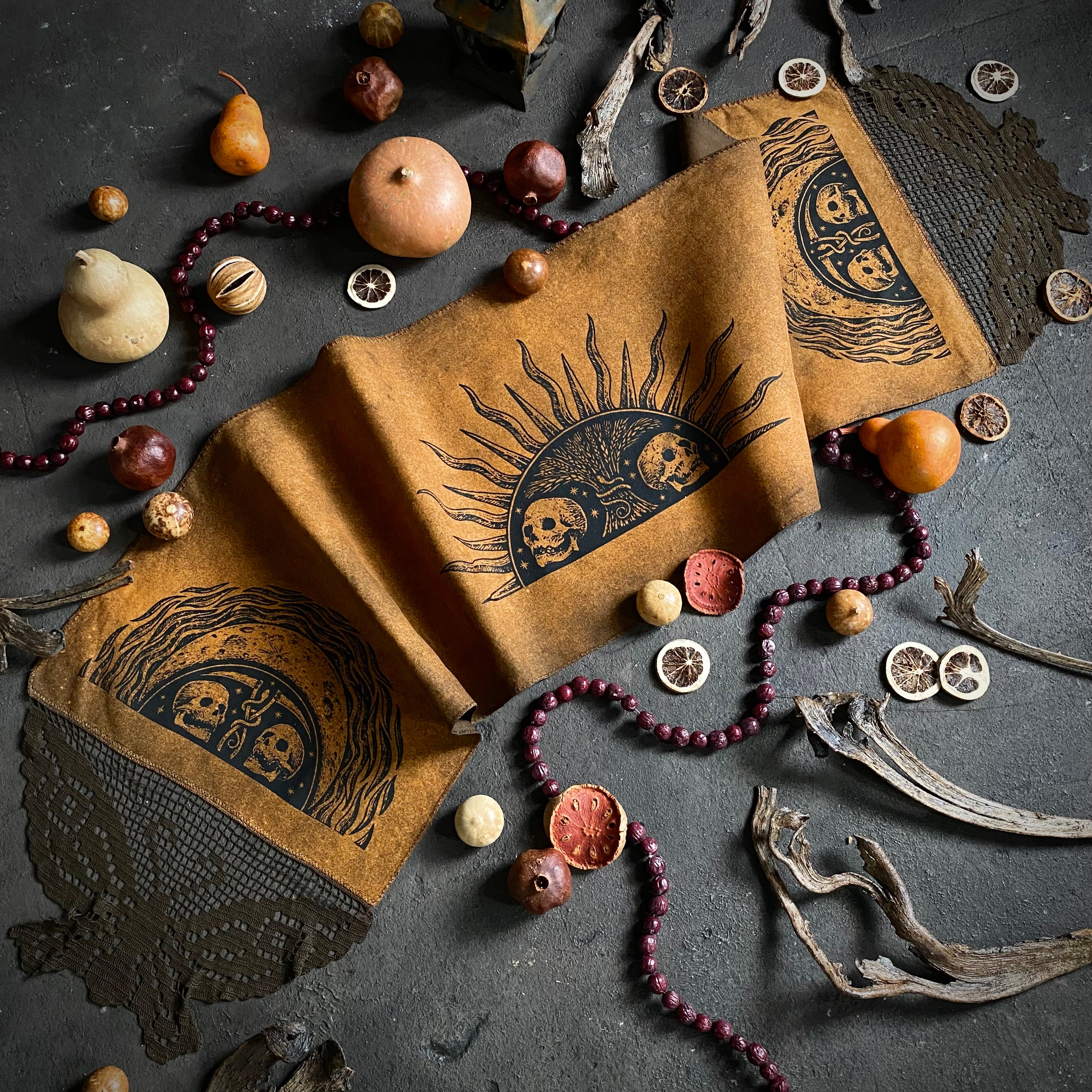 Harvest Luminaries altar cloth runner in Pumpkin Speckle, one-of-a-kind