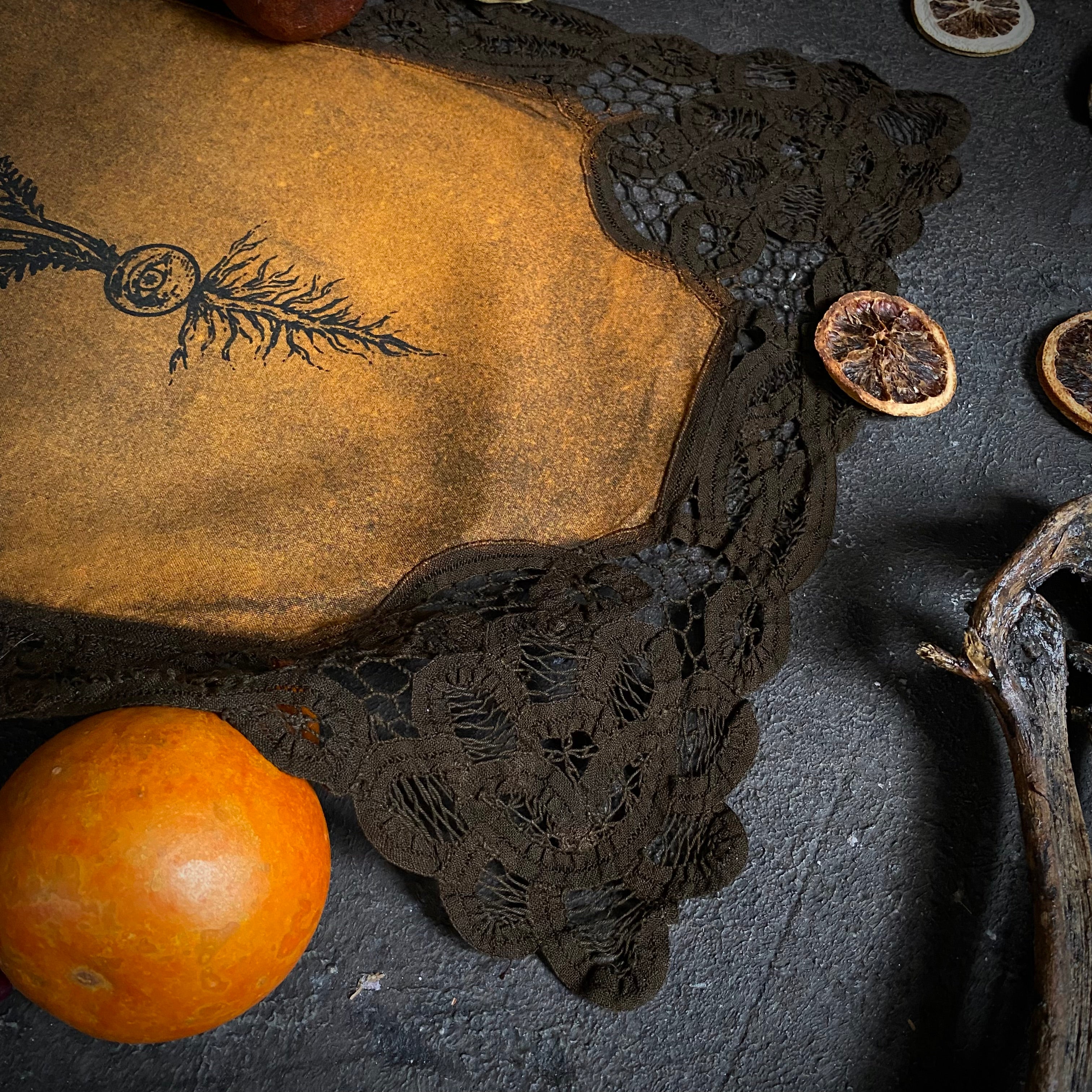Yarrow's Eye altar cloth runner in Pumpkin Speckle, one-of-a-kind