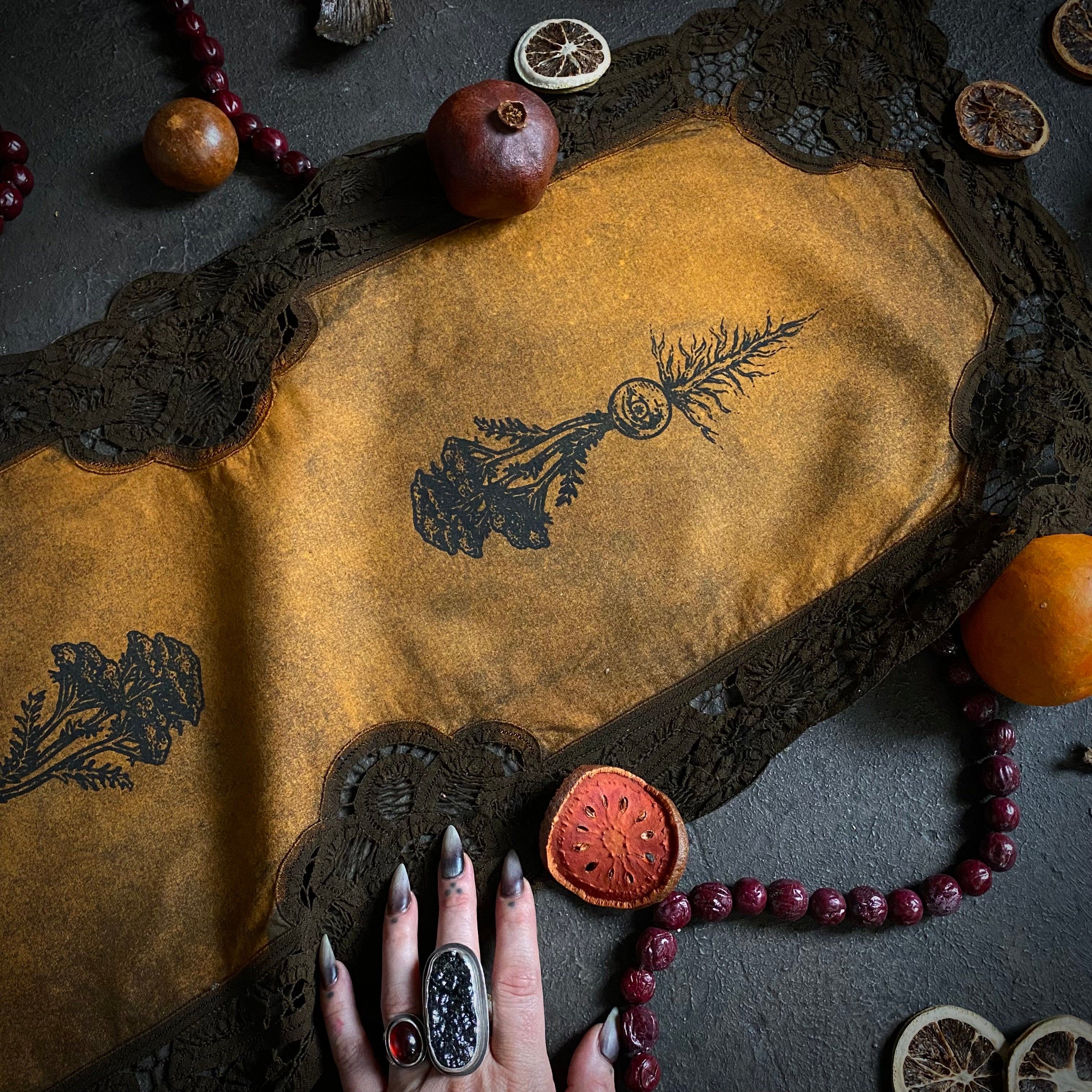 Yarrow's Eye altar cloth runner in Pumpkin Speckle, one-of-a-kind