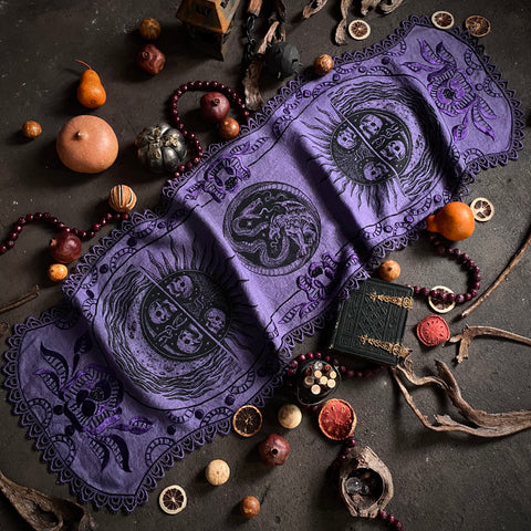 Serpent Hour altar cloth runner in Violet, one-of-a-kind