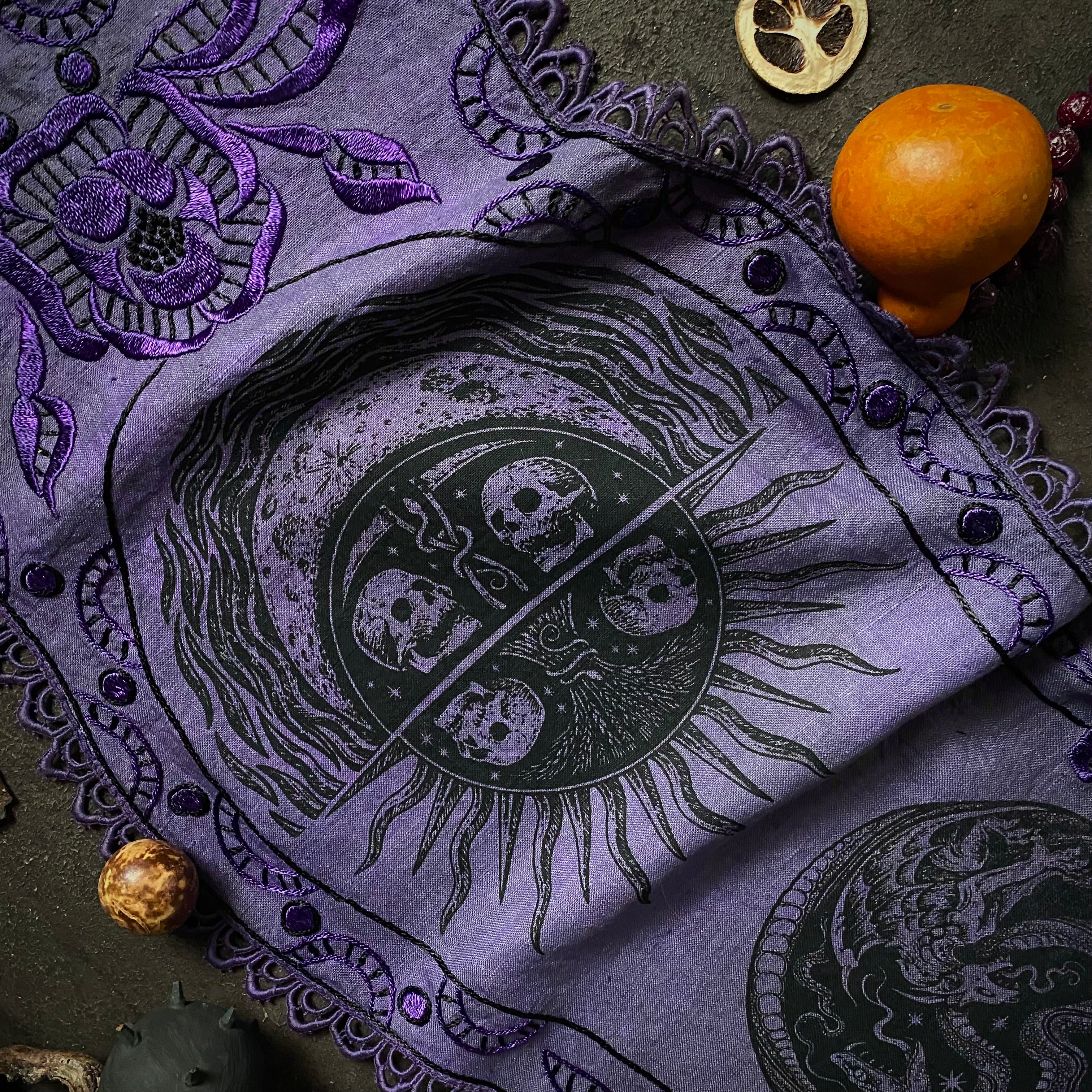 Serpent Hour altar cloth runner in Violet, one-of-a-kind