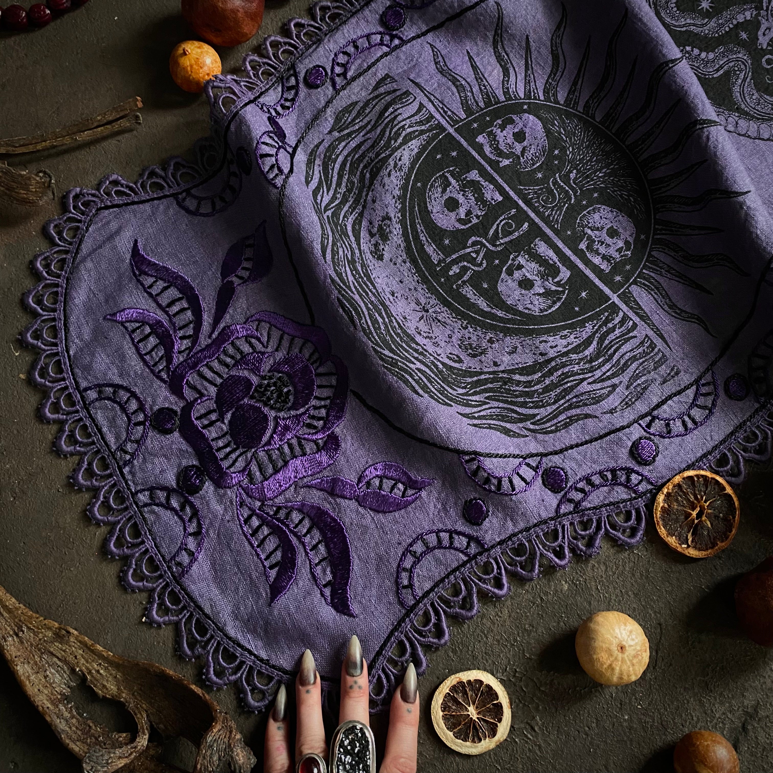 Serpent Hour altar cloth runner in Violet, one-of-a-kind