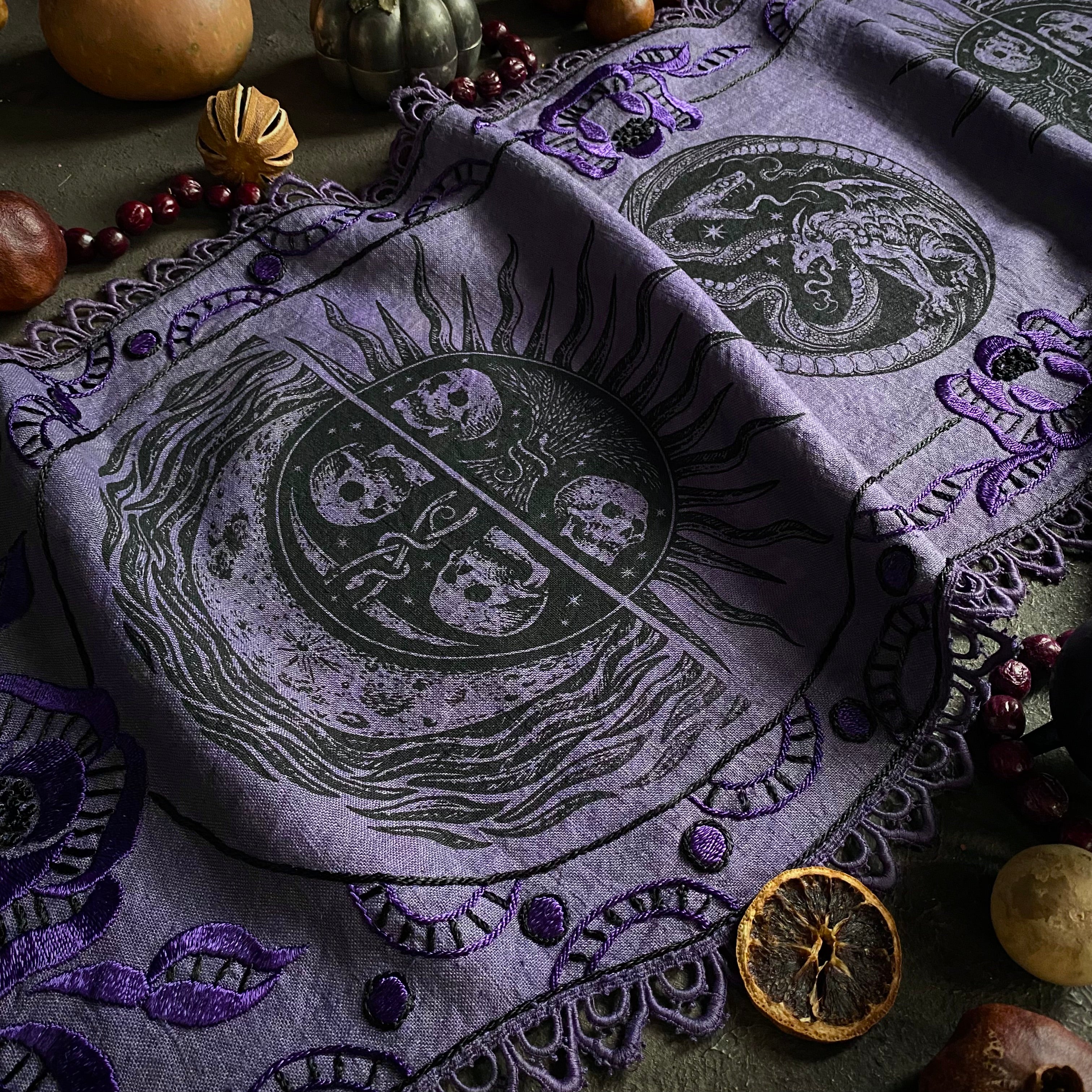 Serpent Hour altar cloth runner in Violet, one-of-a-kind