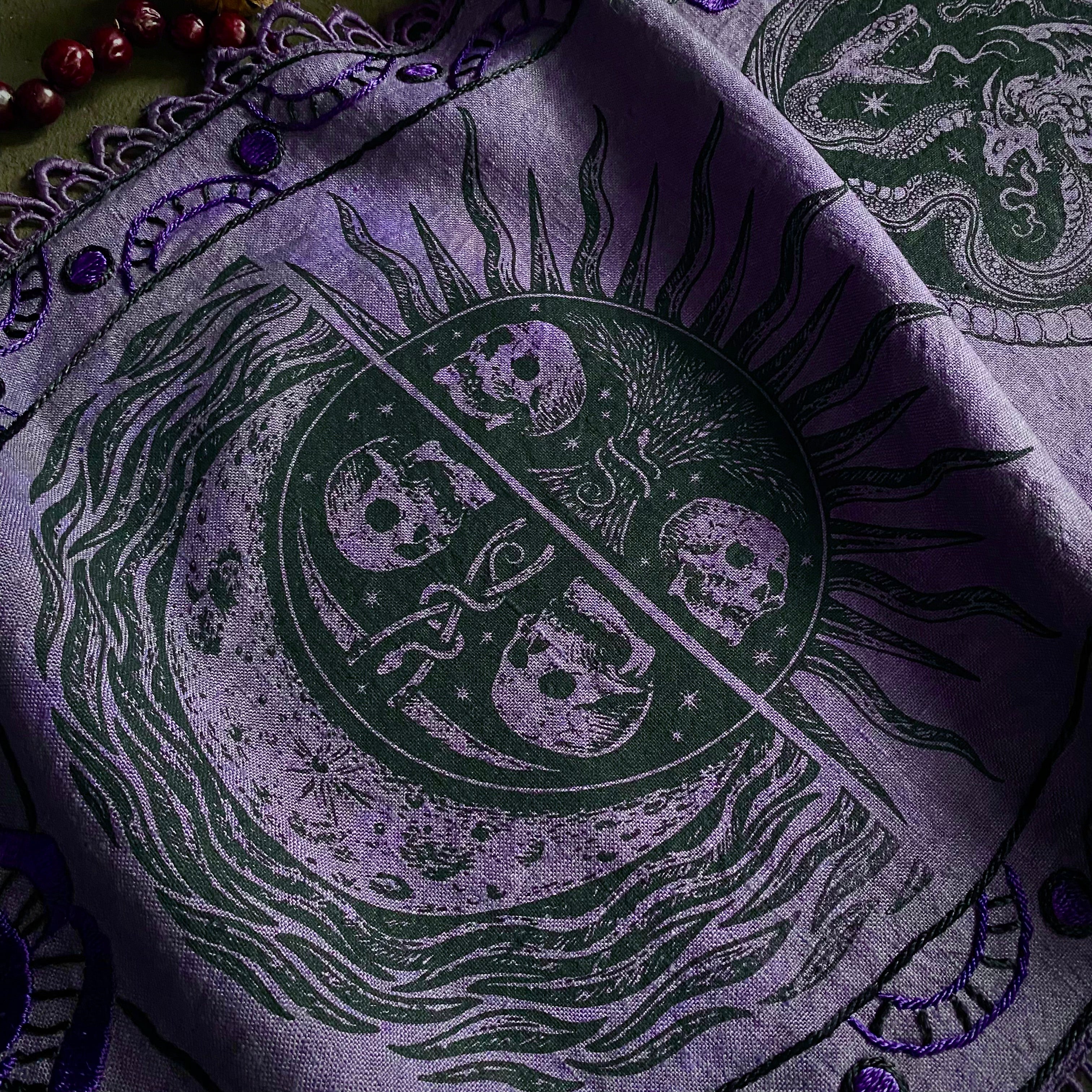 Serpent Hour altar cloth runner in Violet, one-of-a-kind