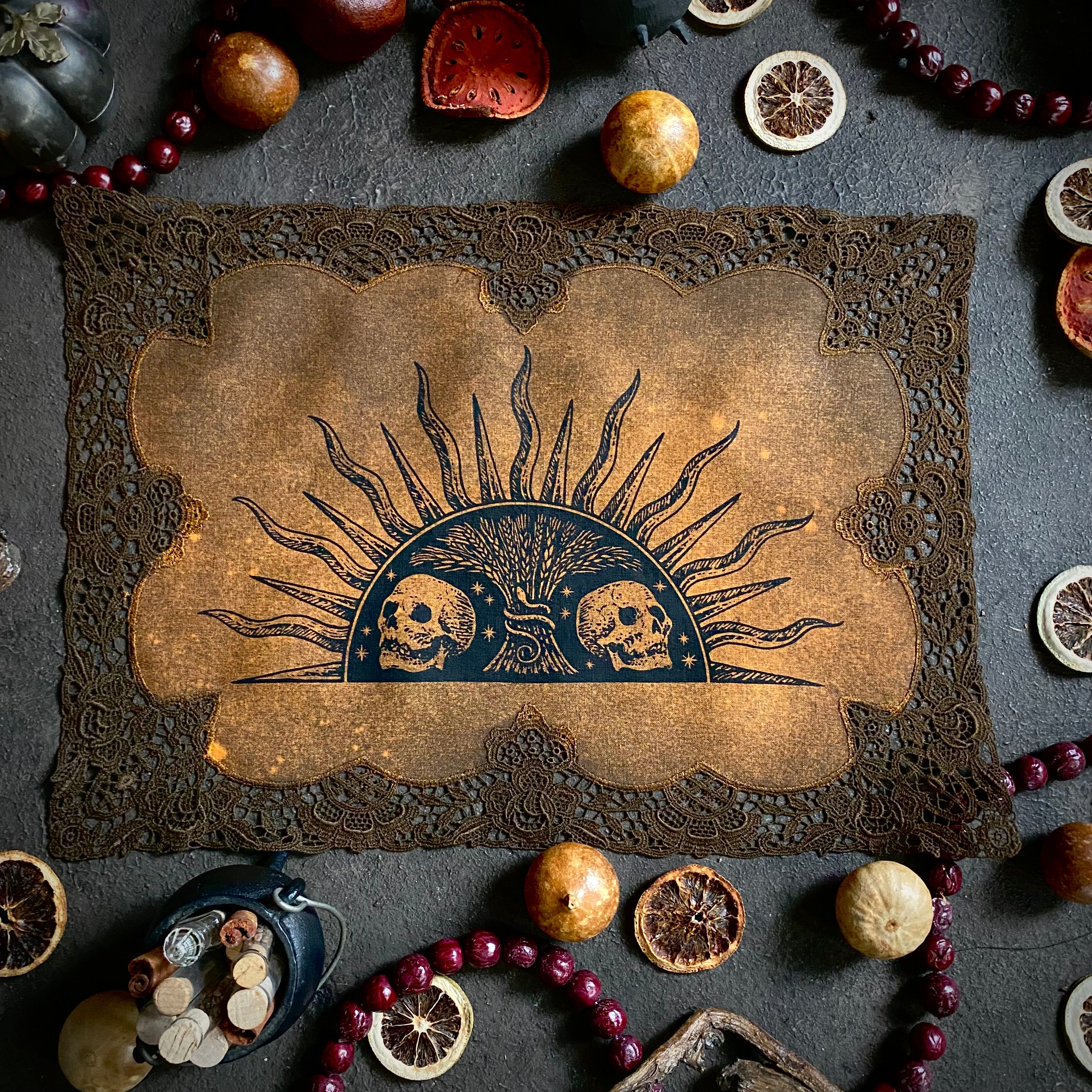 Harvest Sun altar cloth in Pumpkin Speckle, one-of-a-kind