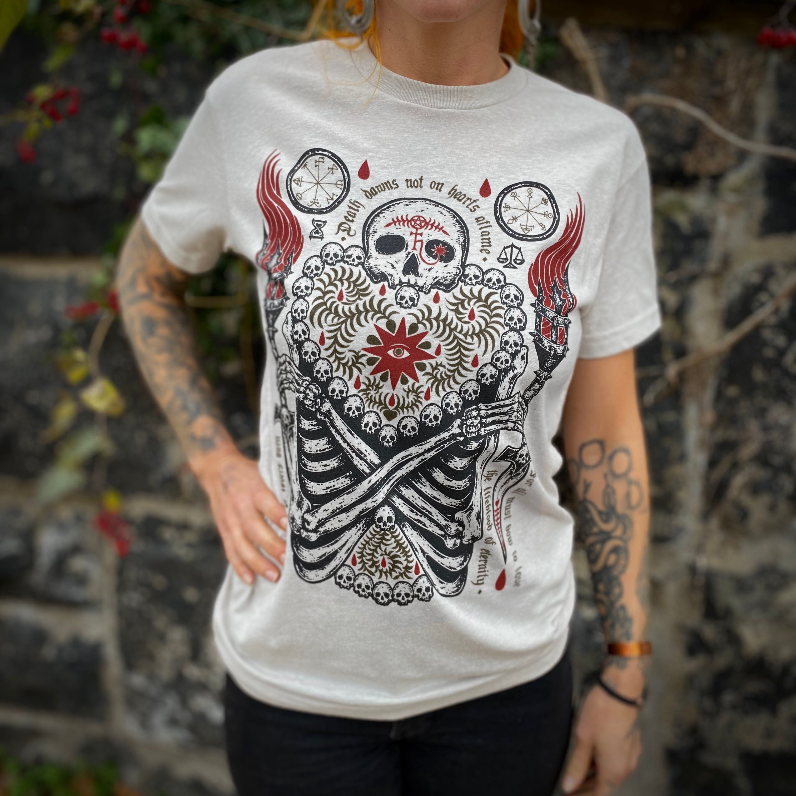 Death Dawns Not on Hearts Aflame t-shirt