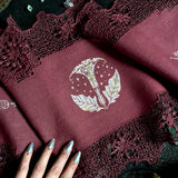 Moonflower altar cloth runner in Faerie Wine, one-of-a-kind