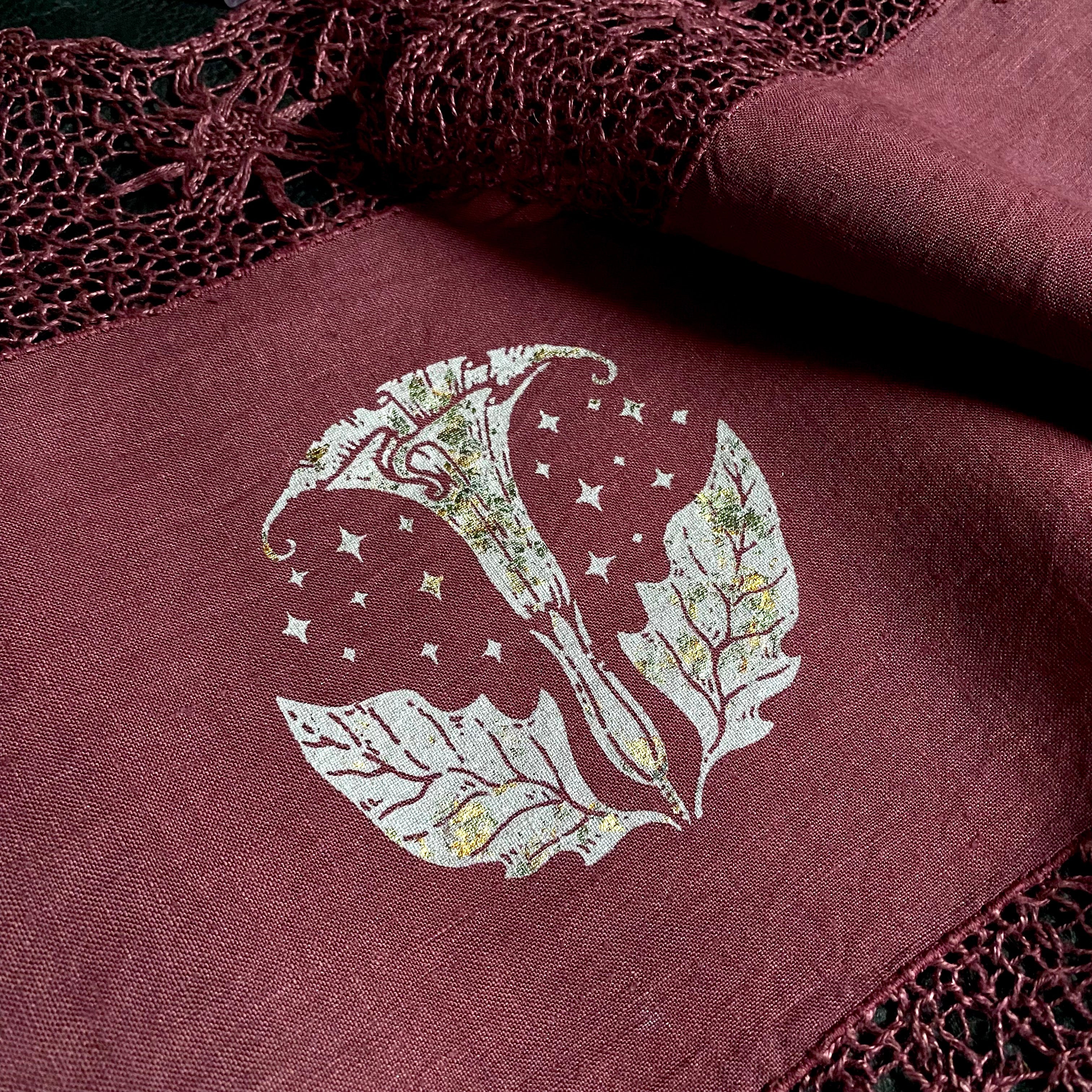 Moonflower altar cloth runner in Faerie Wine, one-of-a-kind