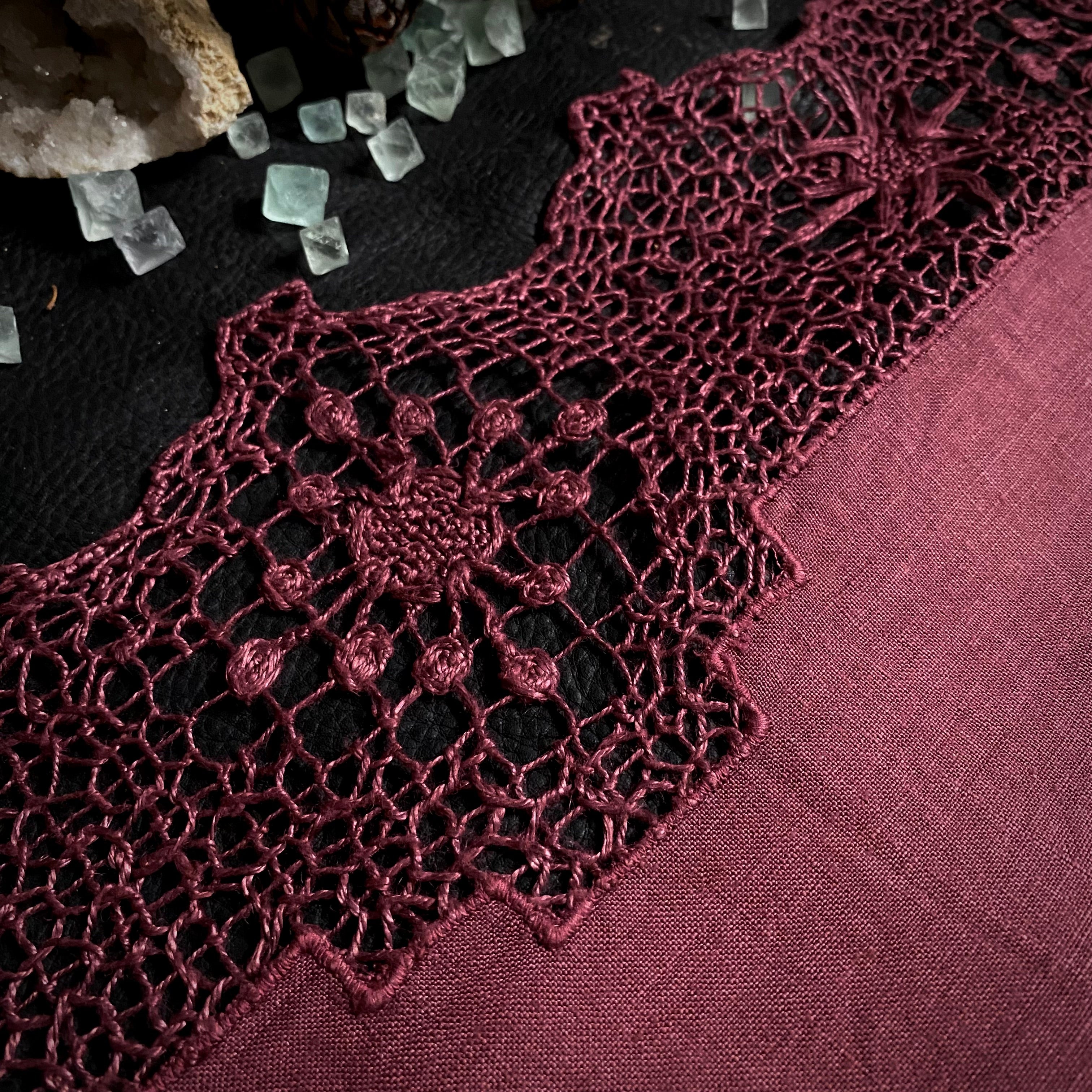 Moonflower altar cloth runner in Faerie Wine, one-of-a-kind
