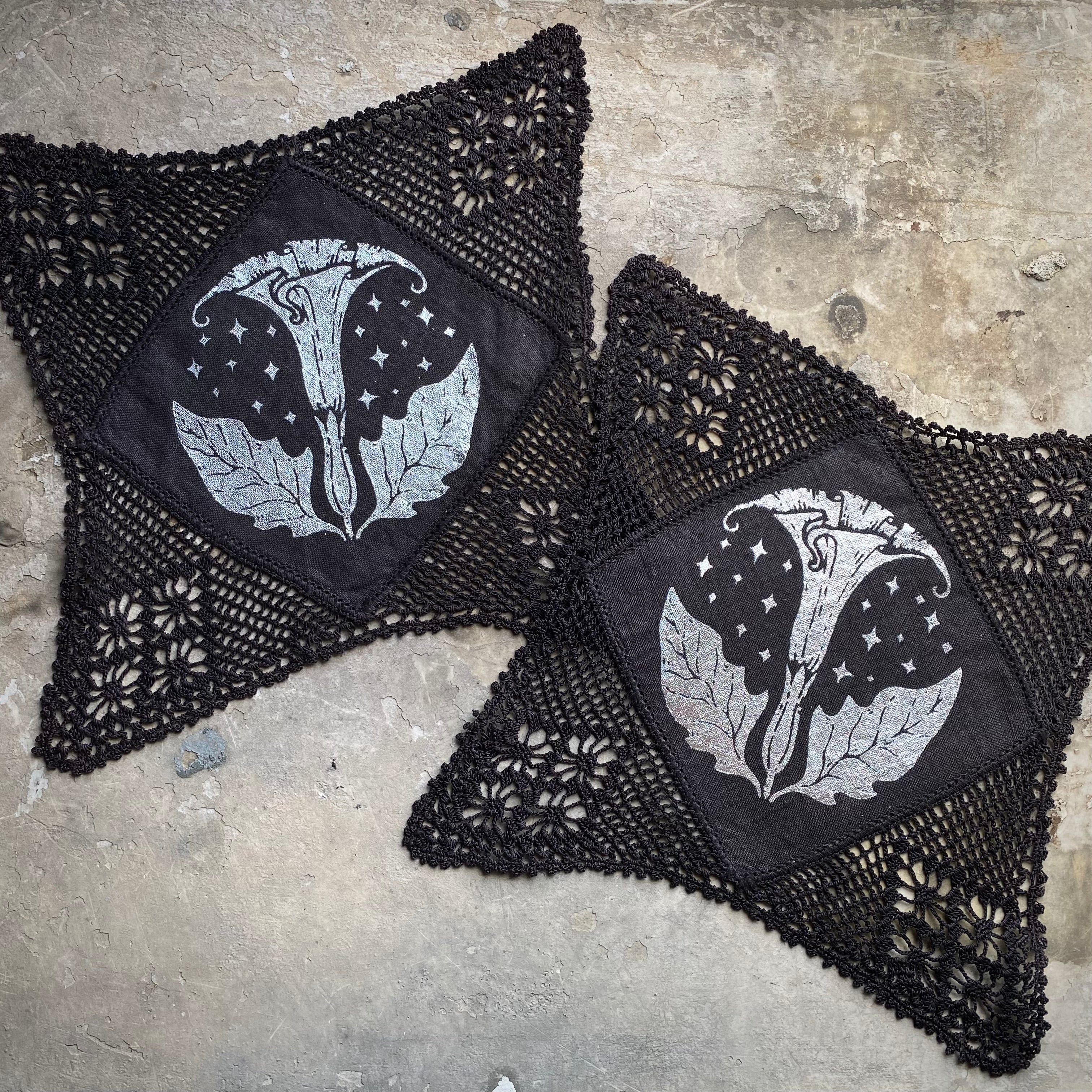 Moonflower small altar cloth in Silver Leaf on Black, limited edition