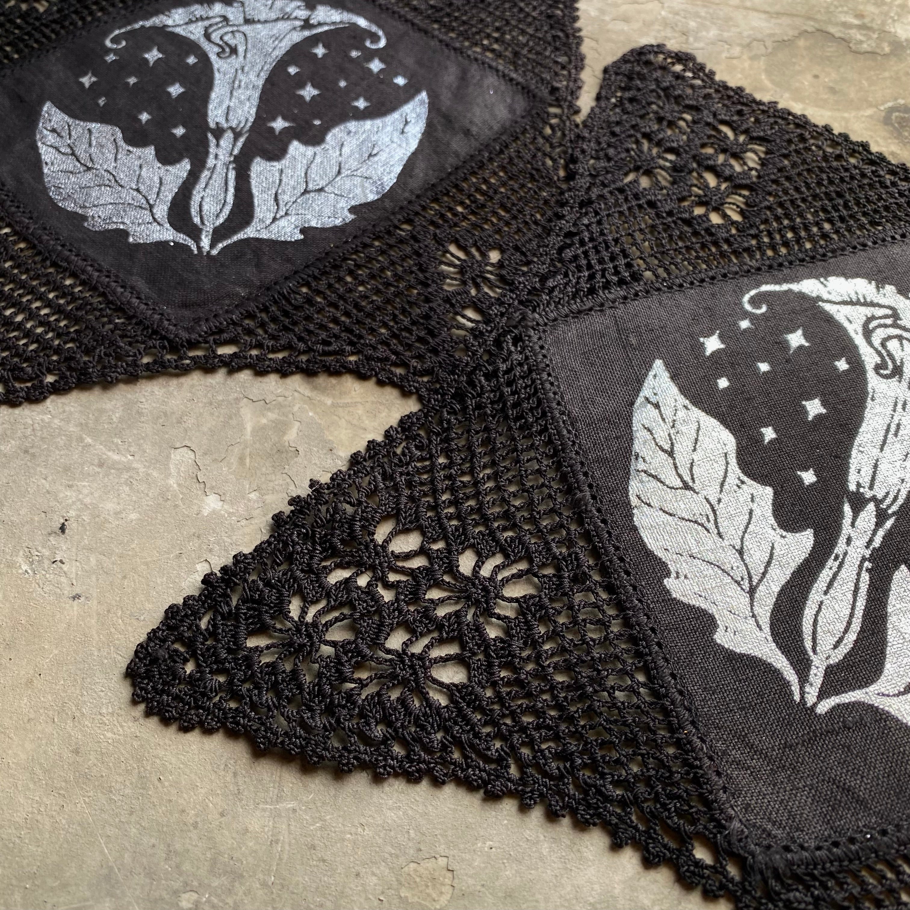 Moonflower small altar cloth in Silver Leaf on Black, limited edition