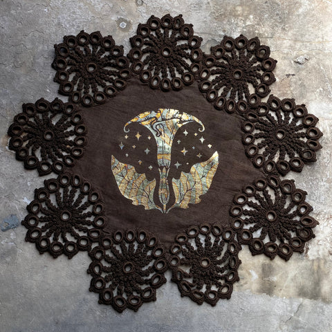 Moonflower small altar cloth in Moonlight on Brown, one-of-a-kind