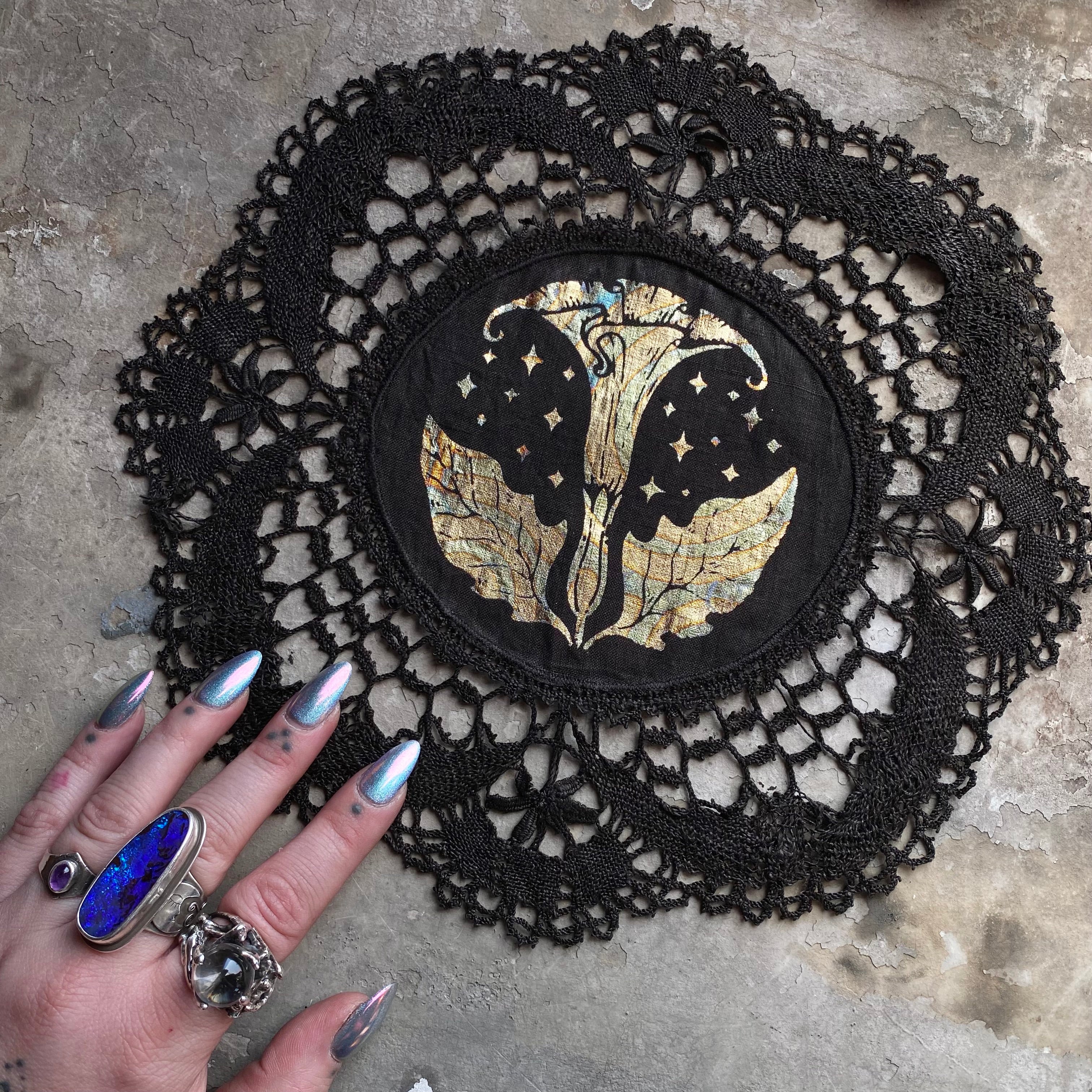 Moonflower small altar cloth in Moonlight on Black, limited edition