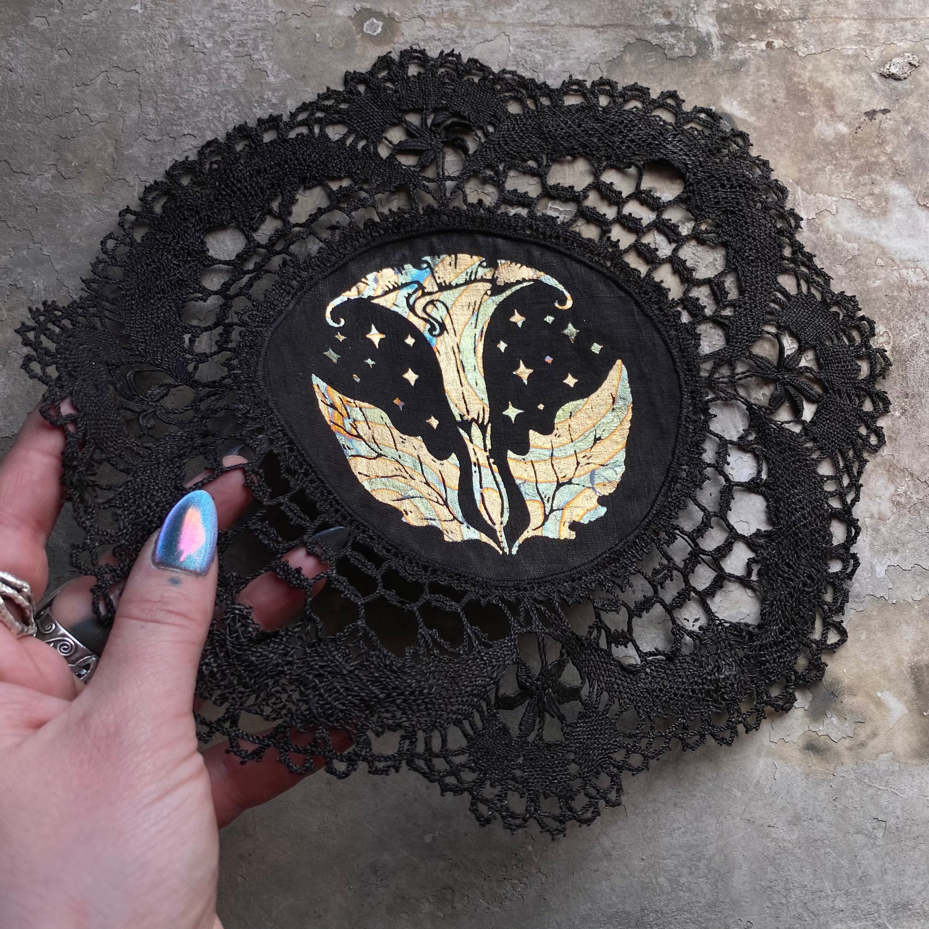 Moonflower small altar cloth in Moonlight on Black, limited edition