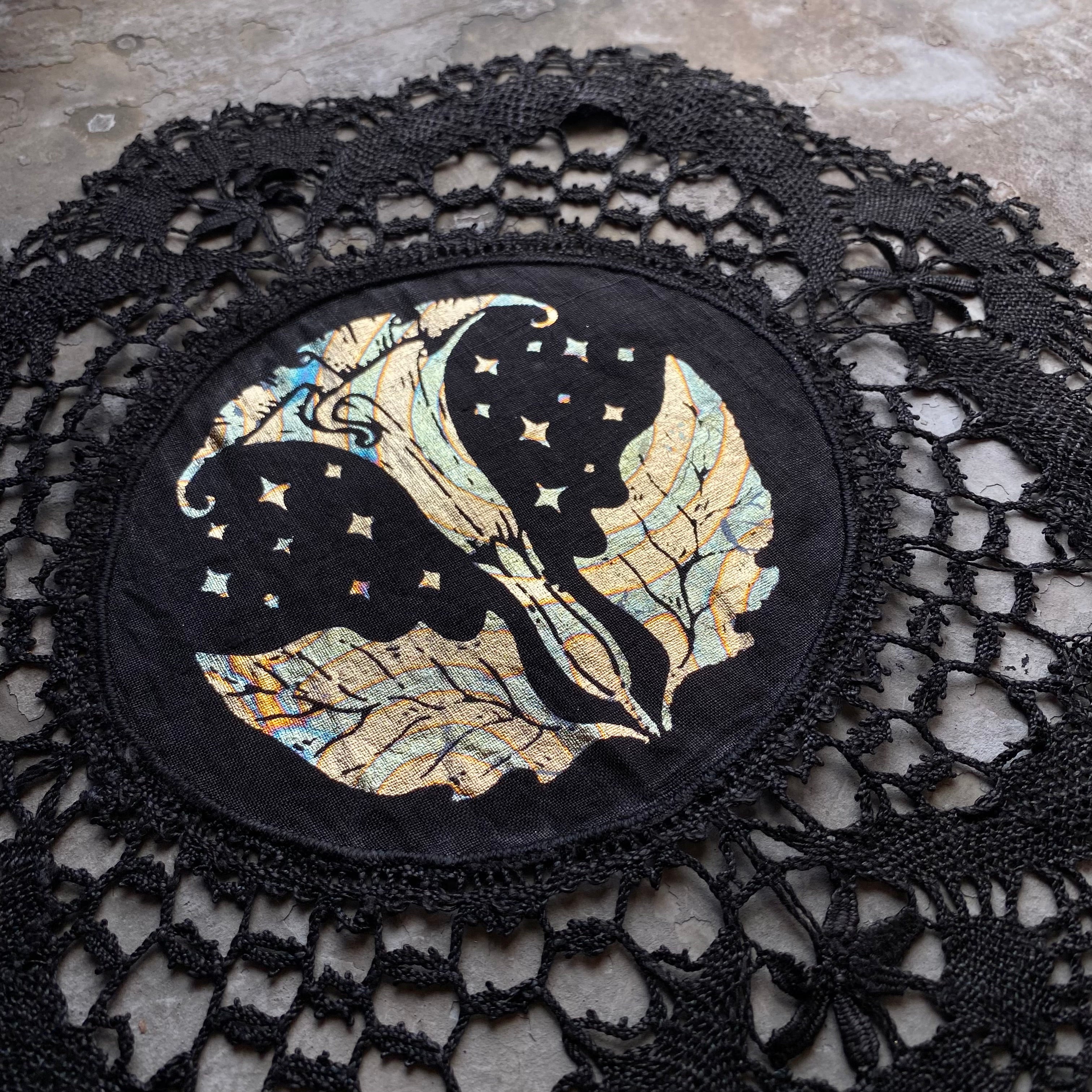 Moonflower small altar cloth in Moonlight on Black, limited edition