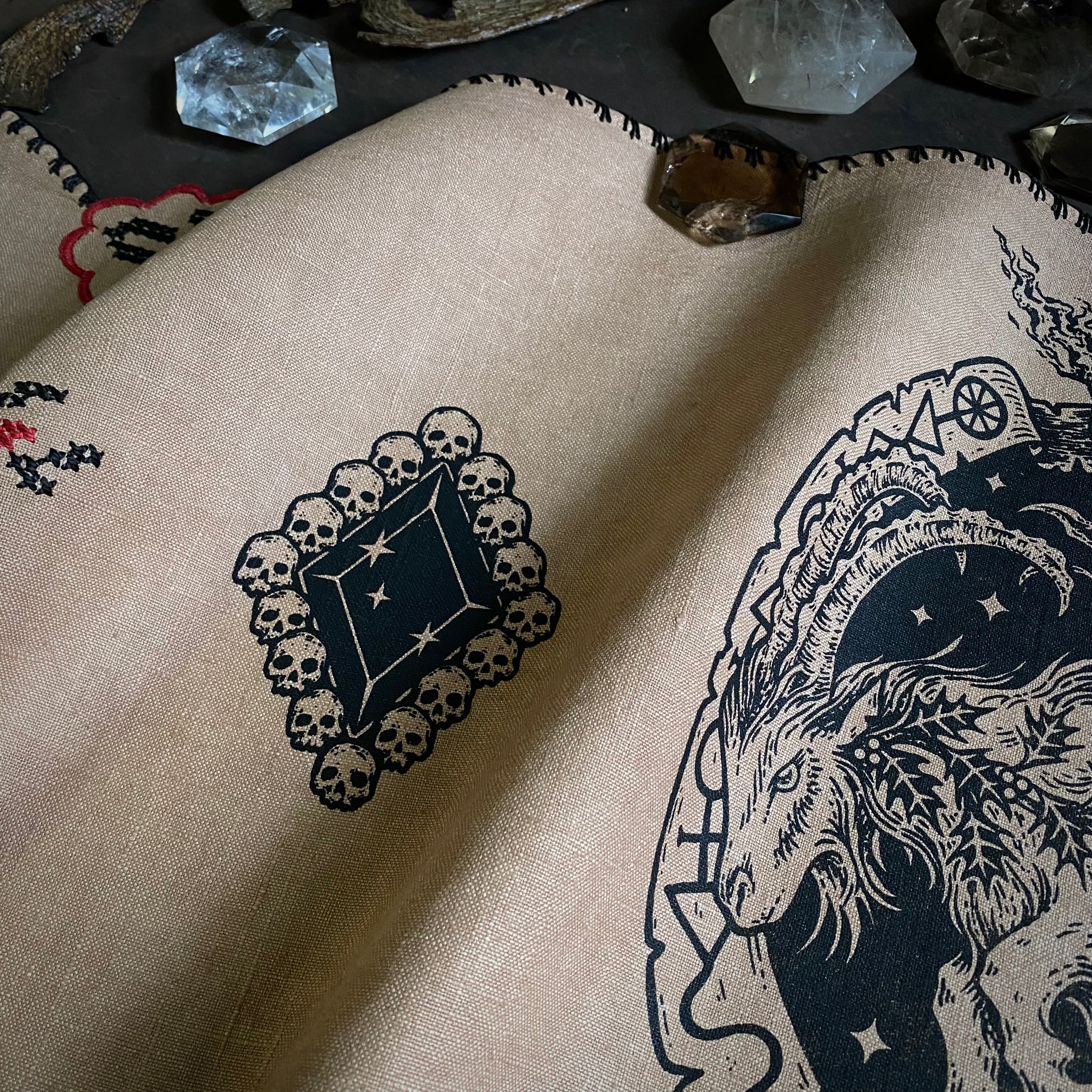 Solstice Ride & Death Diamond altar cloth runner in Cornstalk, one-of-a-kind