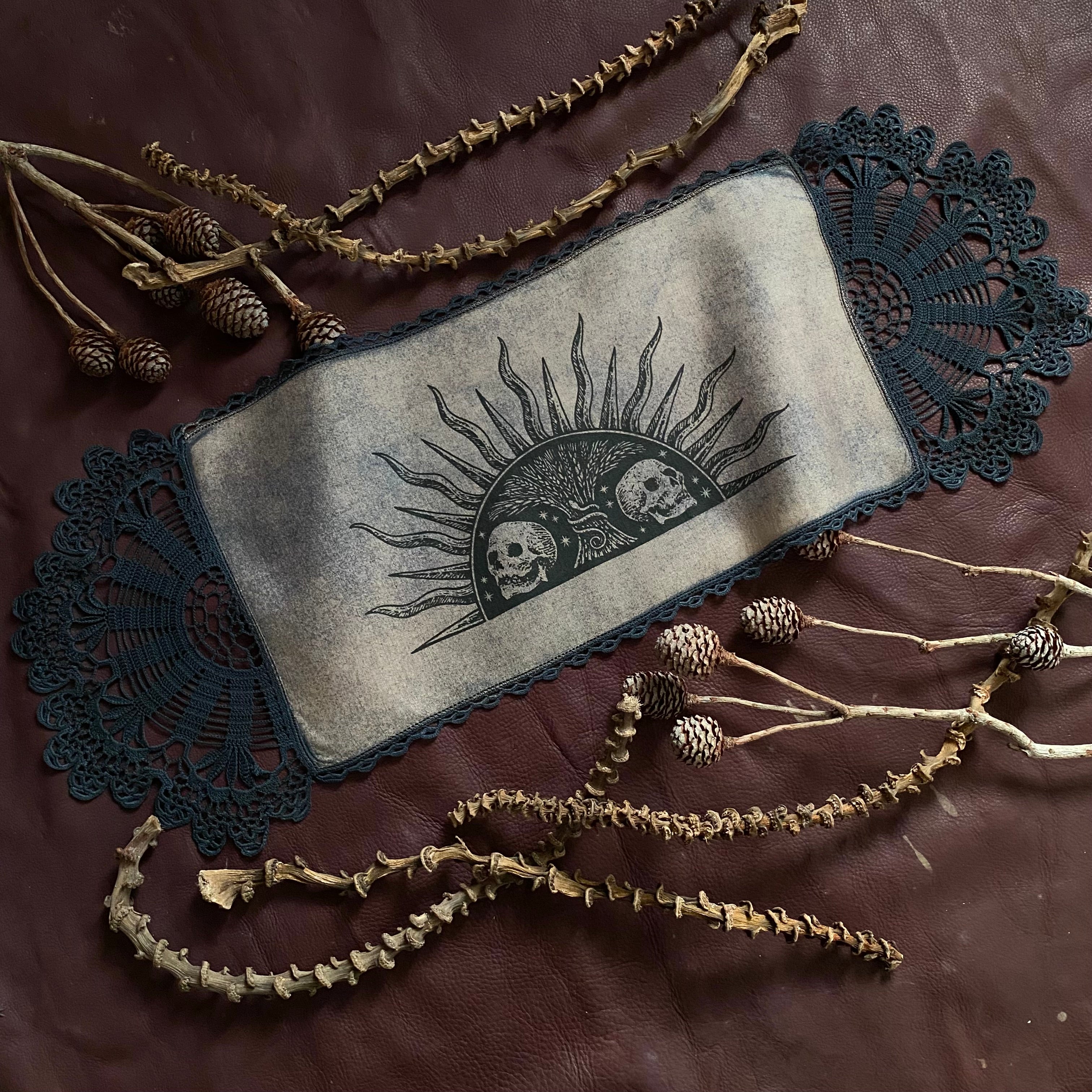 Harvest Sun altar cloth mini runner in Twilight, one-of-a-kind