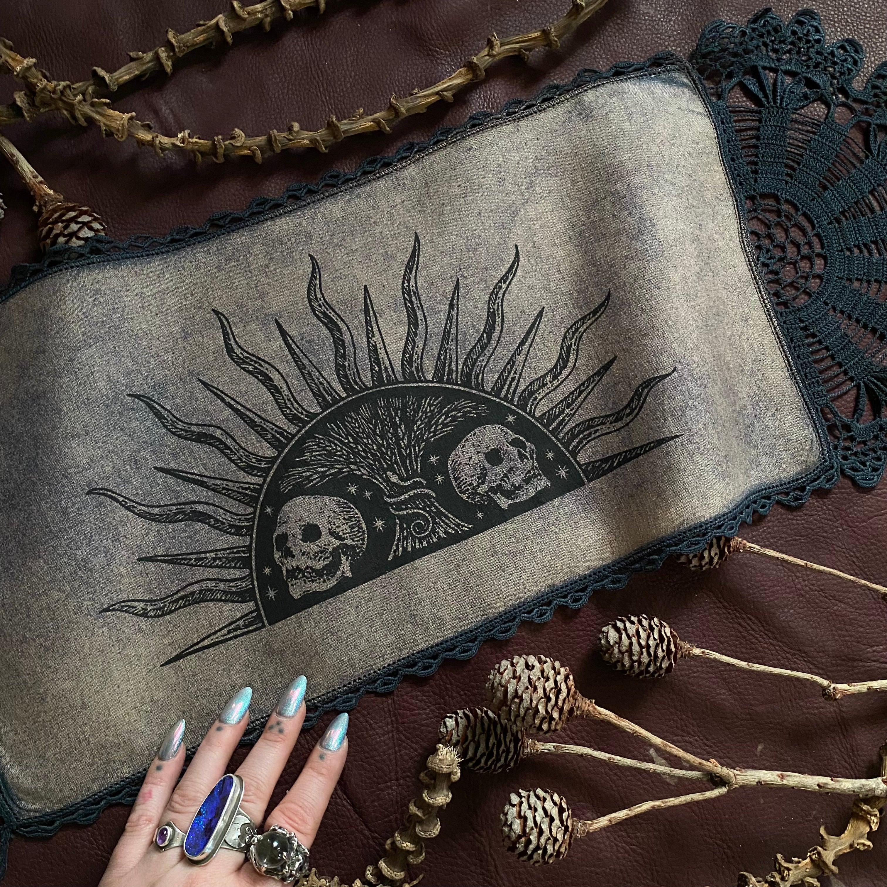 Harvest Sun altar cloth mini runner in Twilight, one-of-a-kind