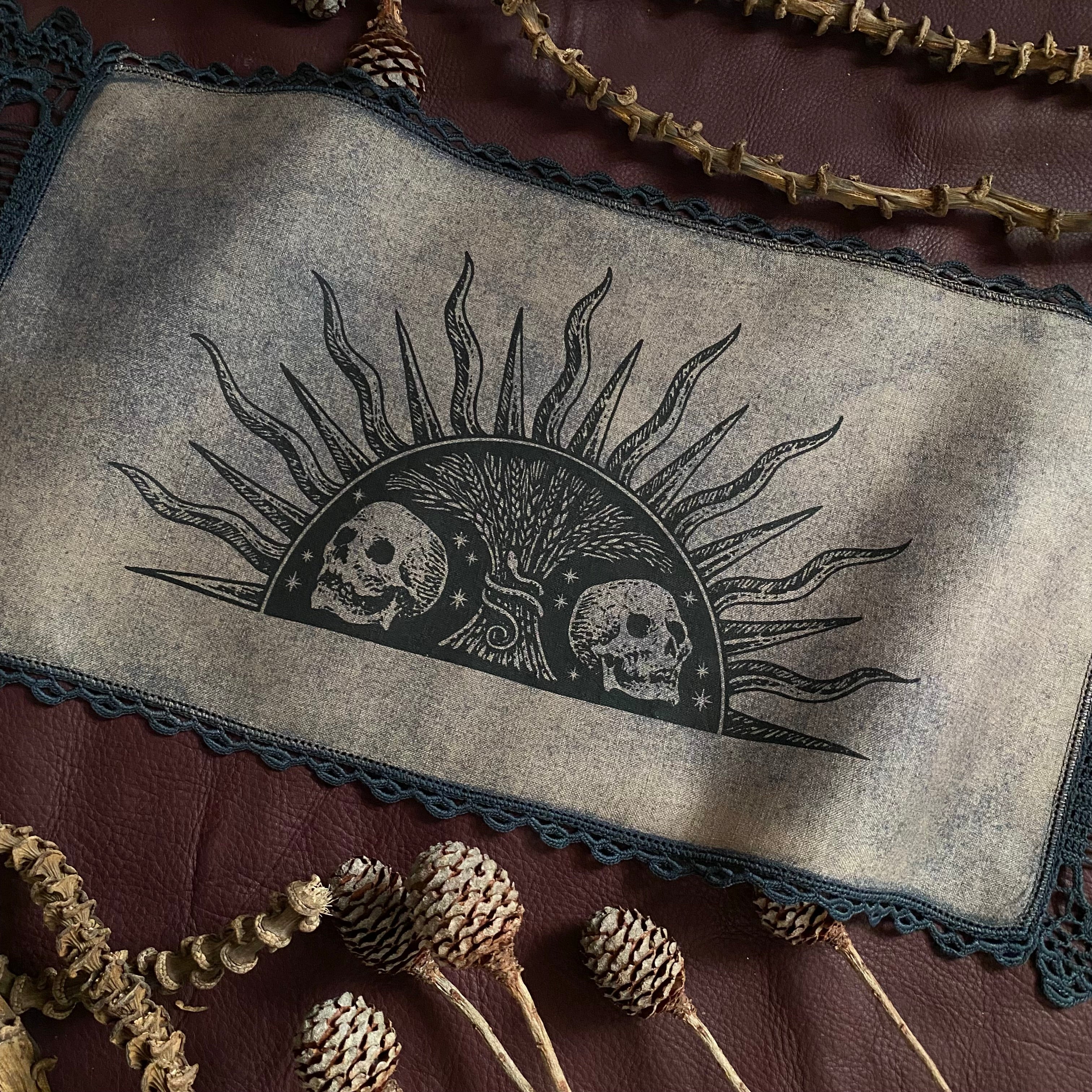 Harvest Sun altar cloth mini runner in Twilight, one-of-a-kind