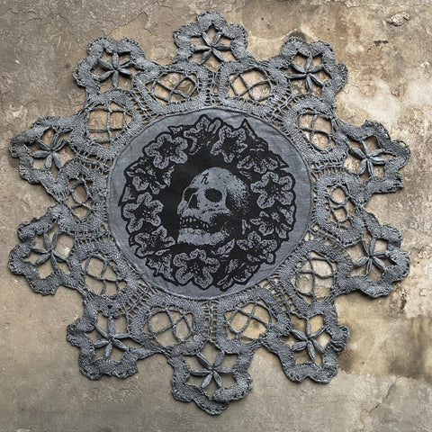 Henbane Wreath small round altar cloth in Ice Crystal, one-of-a-kind