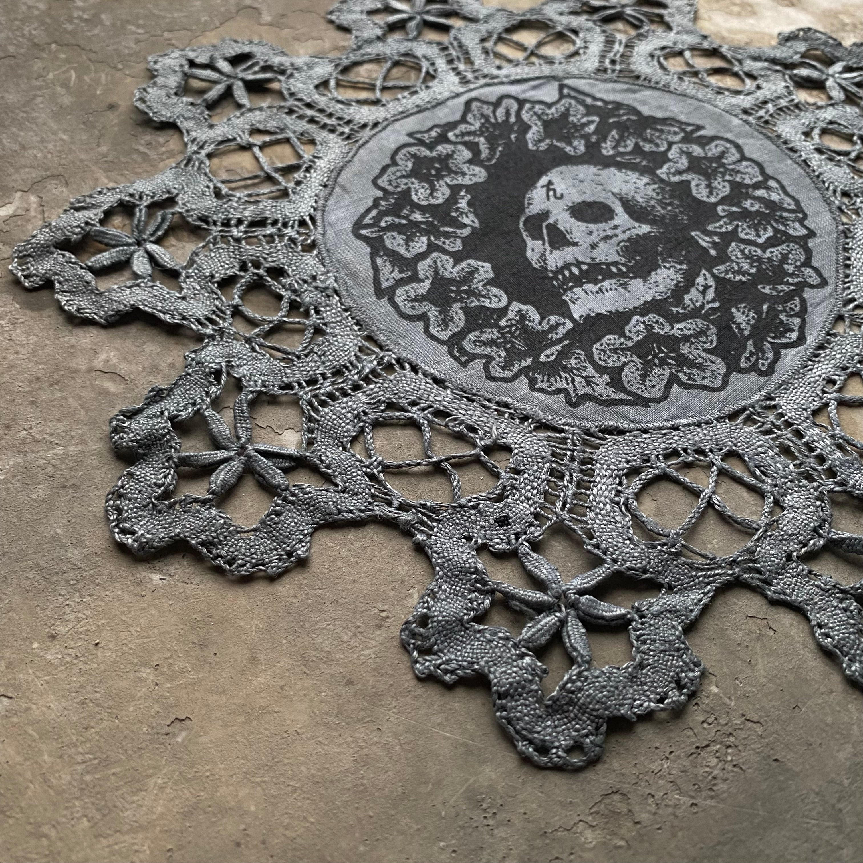 Henbane Wreath small round altar cloth in Ice Crystal, one-of-a-kind