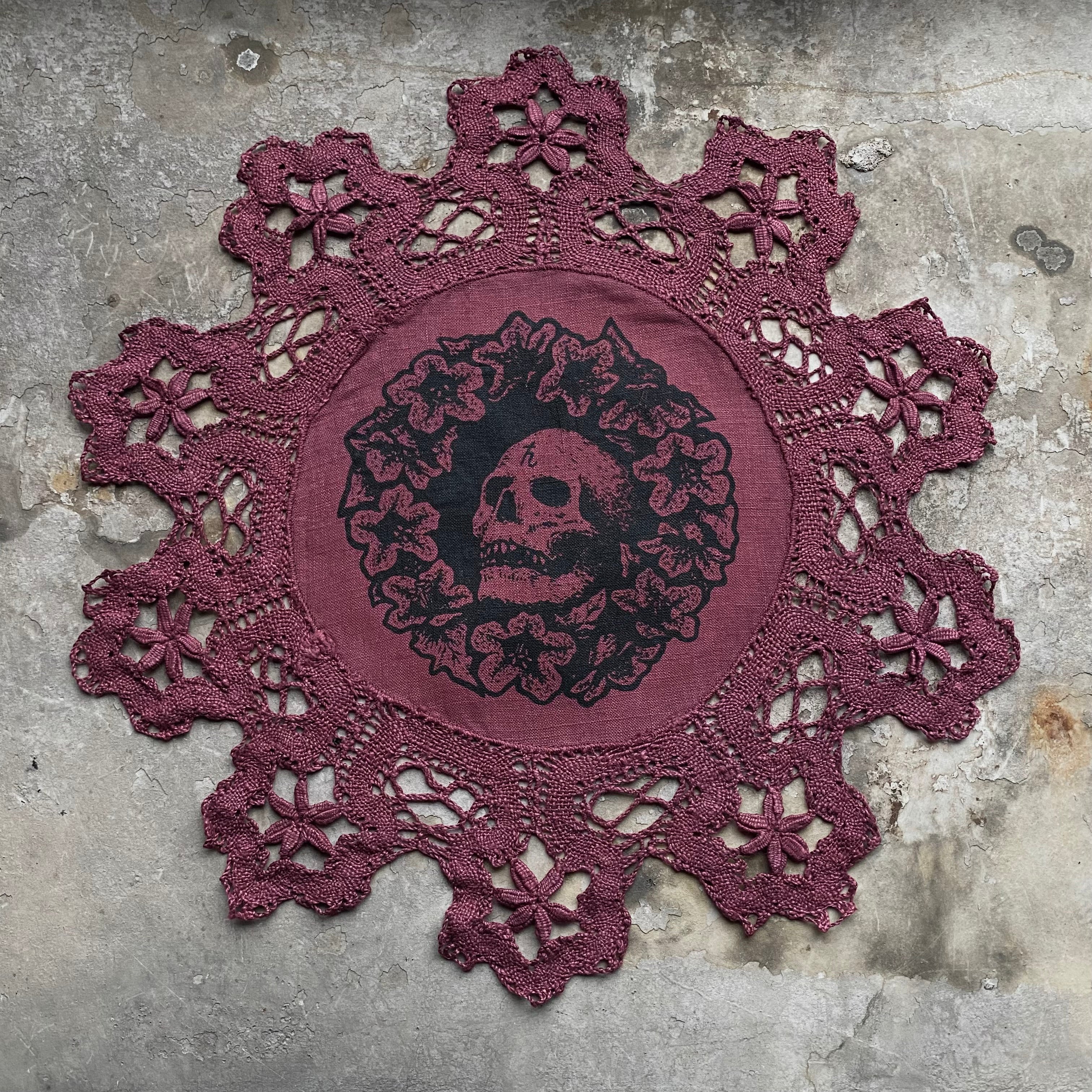 Henbane Wreath small round altar cloth in Sugarplum, one-of-a-kind