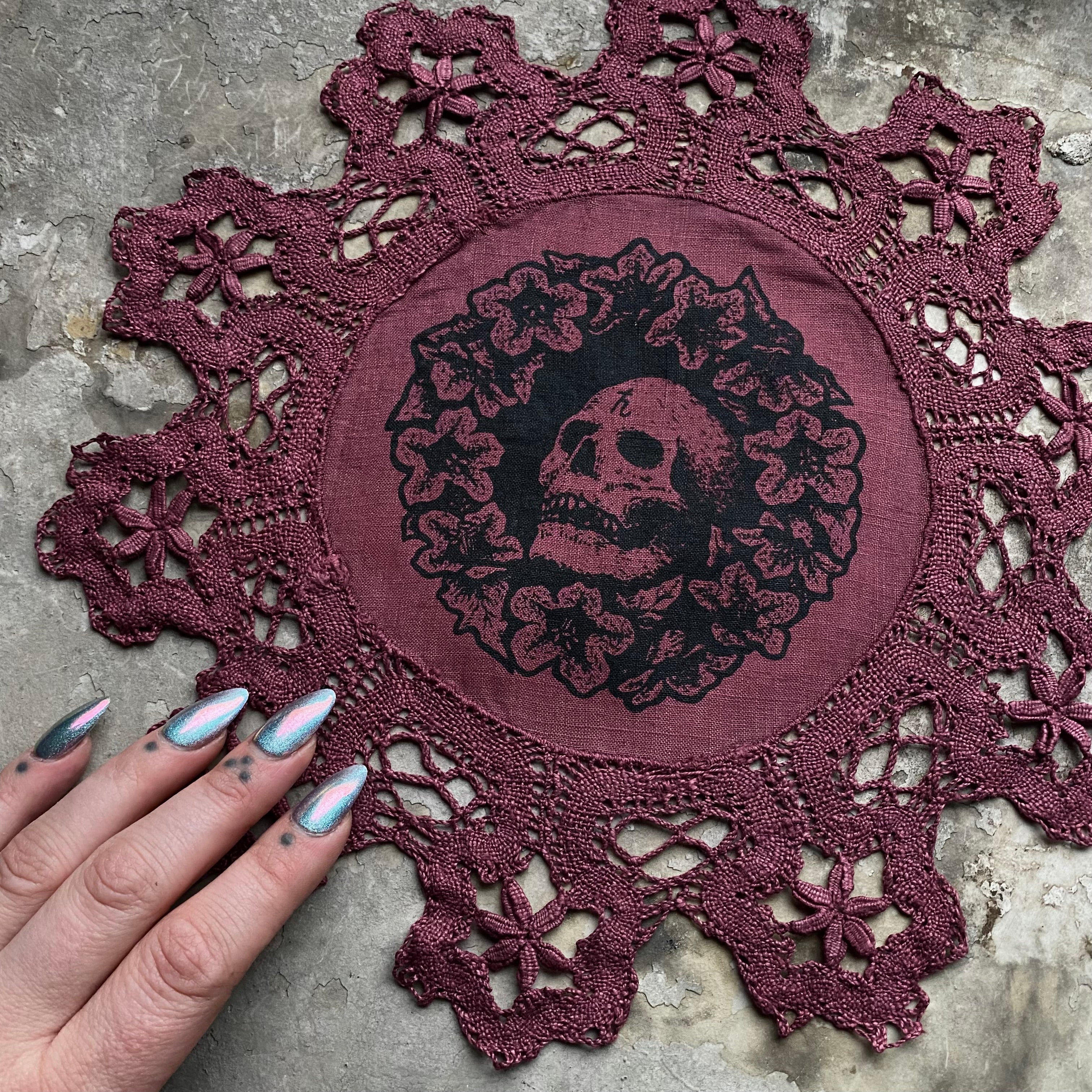 Henbane Wreath small round altar cloth in Sugarplum, one-of-a-kind