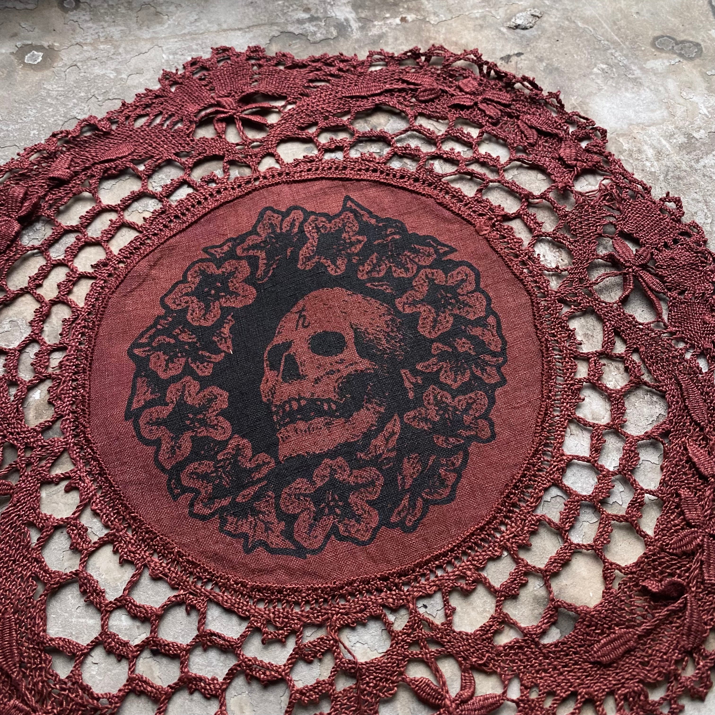 Henbane Wreath small round altar cloth in Pomegranate, limited edition
