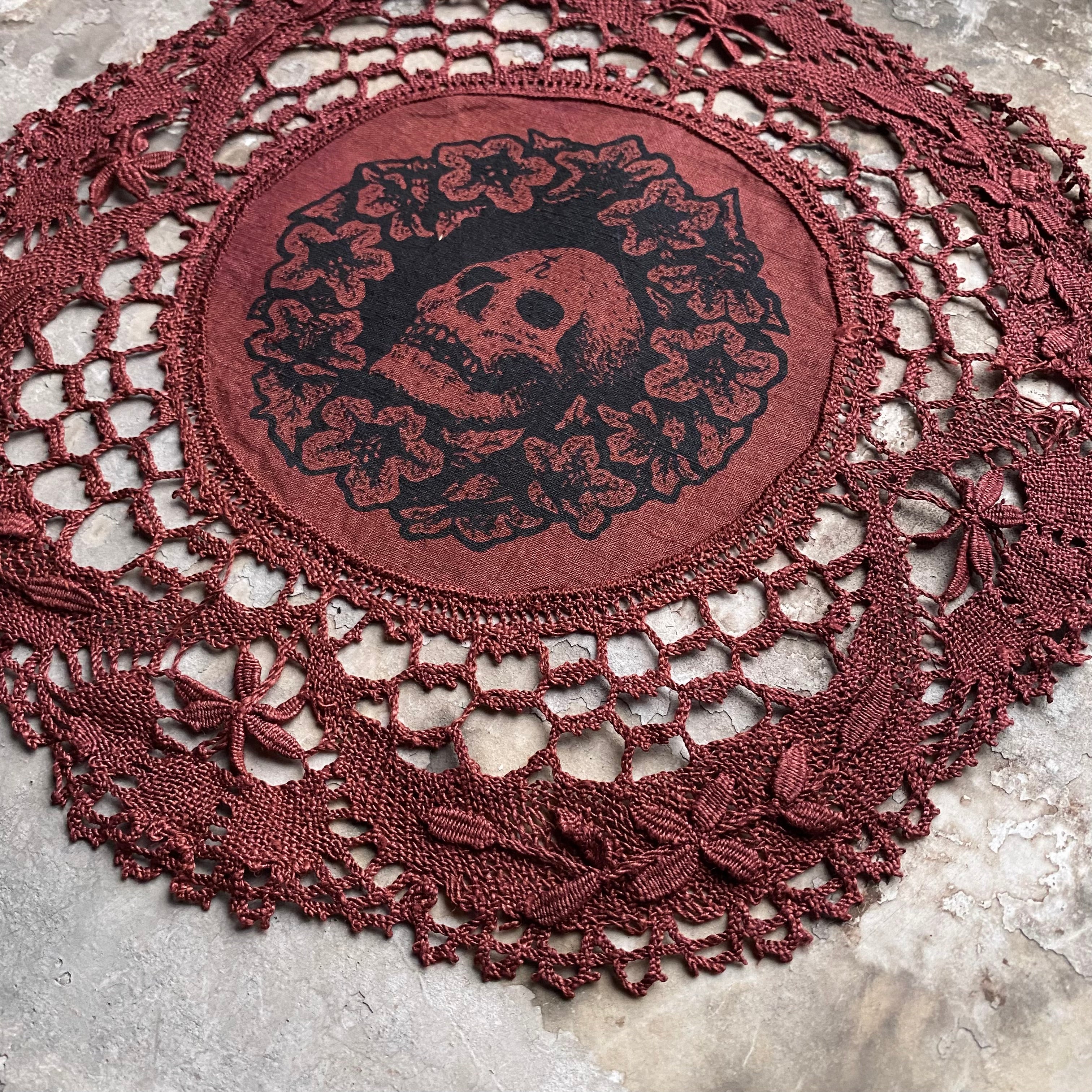 Henbane Wreath small round altar cloth in Pomegranate, limited edition