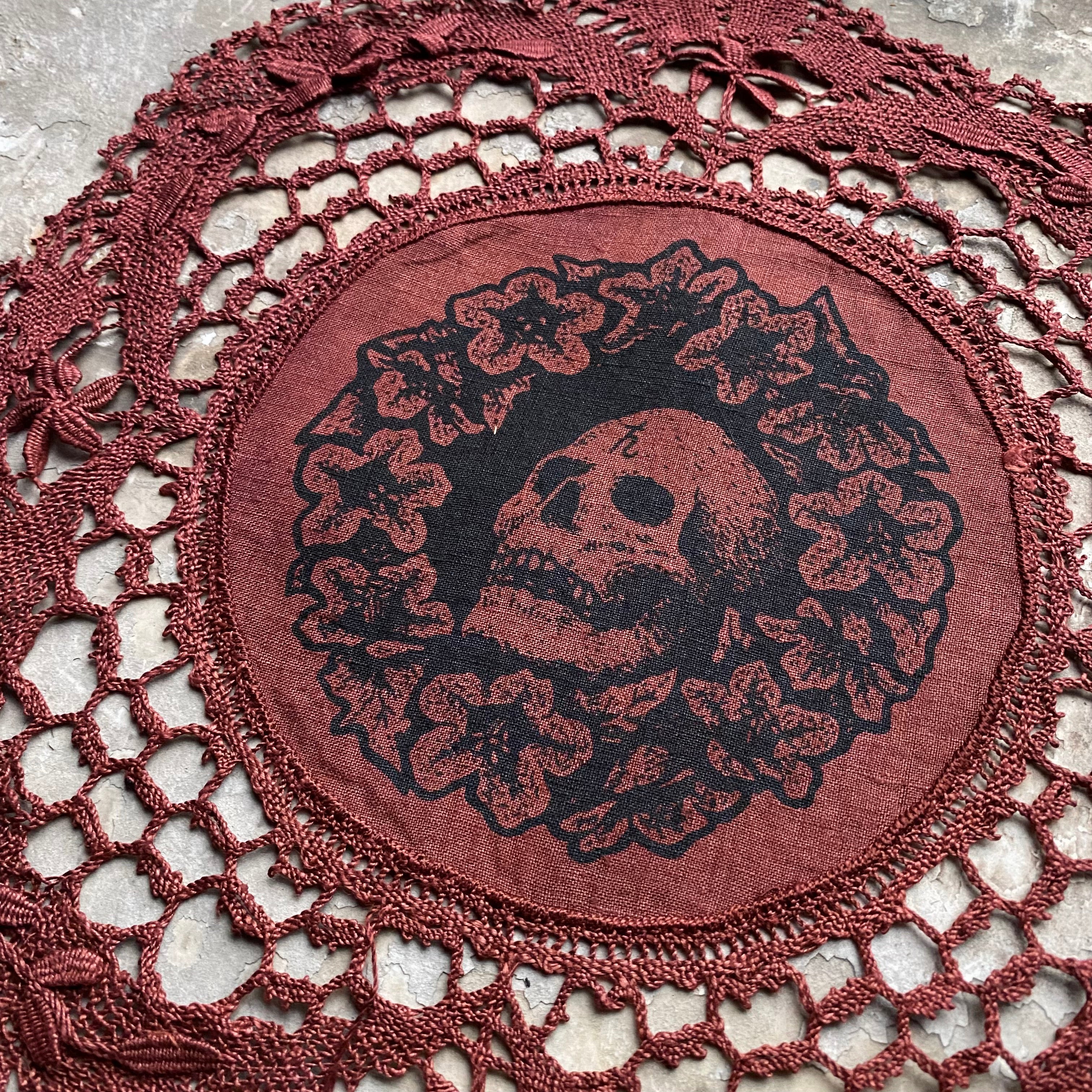 Henbane Wreath small round altar cloth in Pomegranate, limited edition