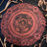 Winter's Wheel round altar cloth in Pomegranate, one-of-a-kind