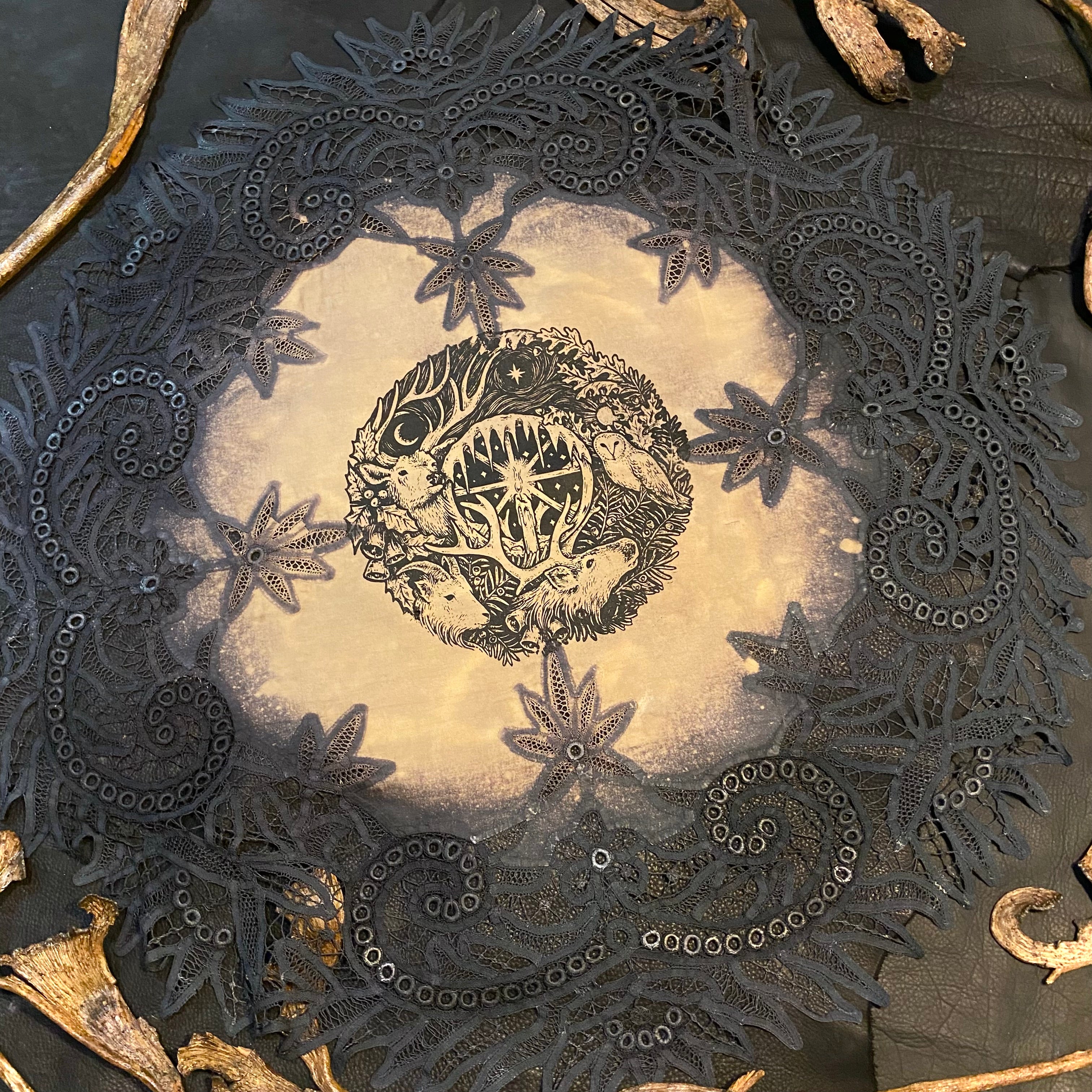 Winter's Wheel round altar cloth in Twilight, one-of-a-kind