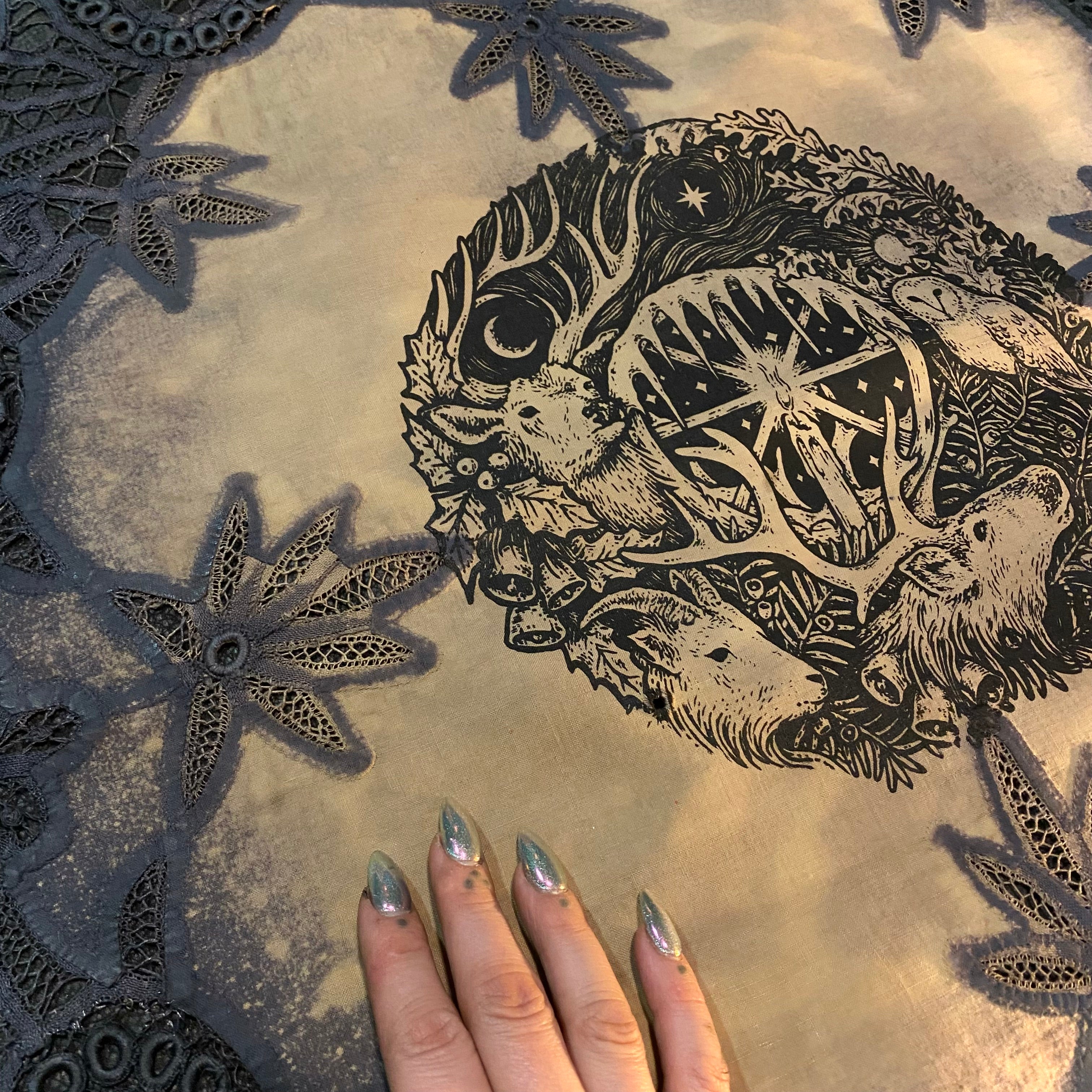 Winter's Wheel round altar cloth in Twilight, one-of-a-kind