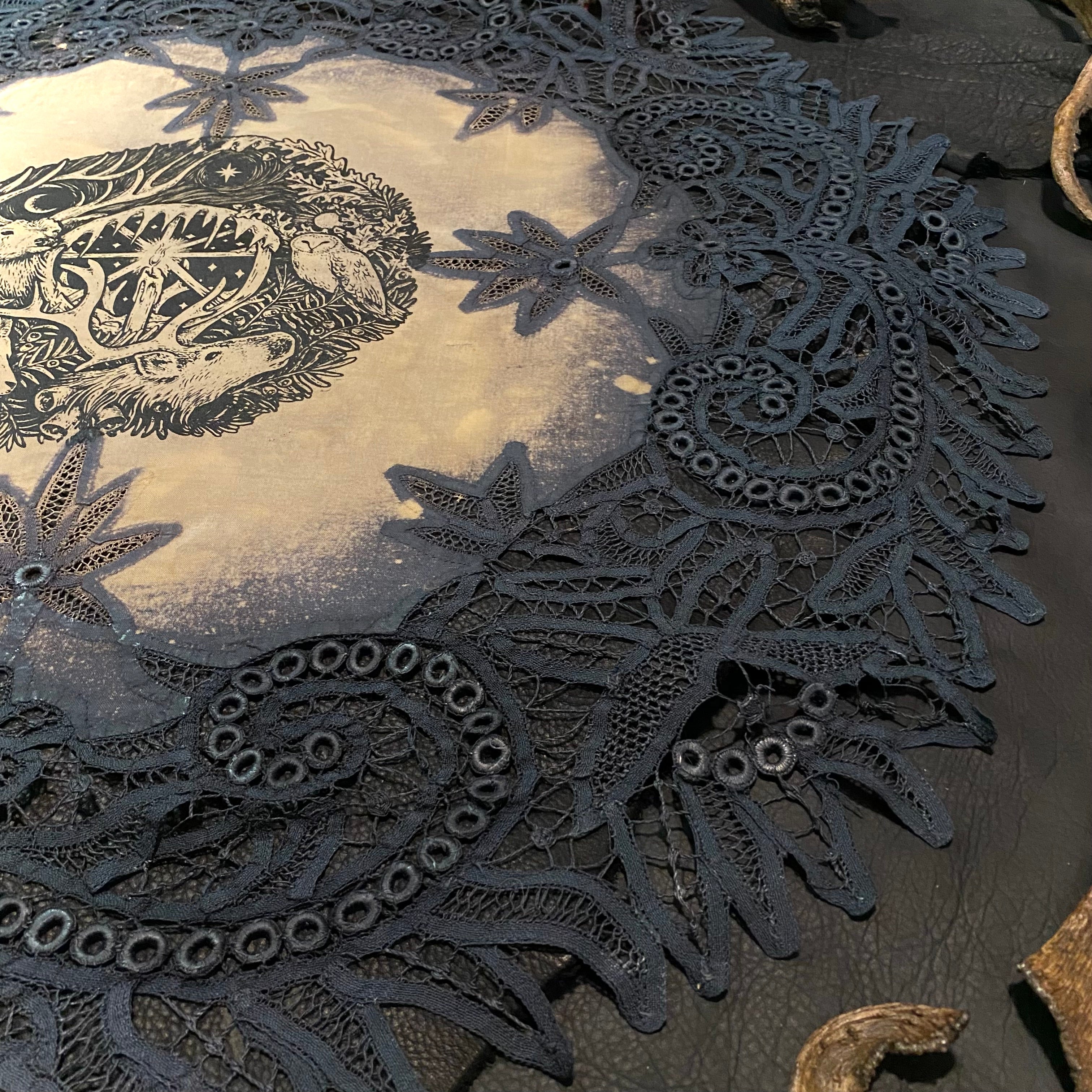 Winter's Wheel round altar cloth in Twilight, one-of-a-kind