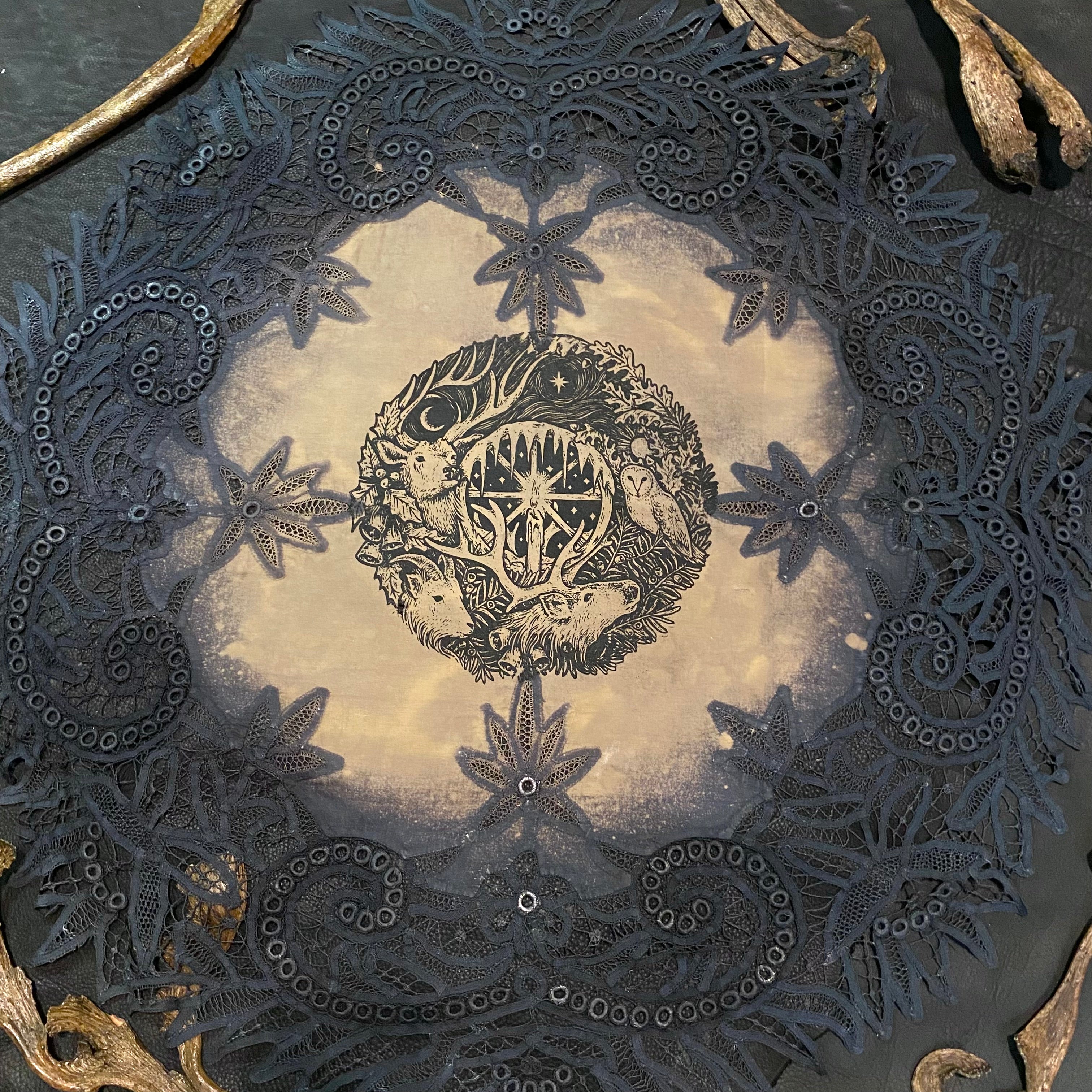 Winter's Wheel round altar cloth in Twilight, one-of-a-kind