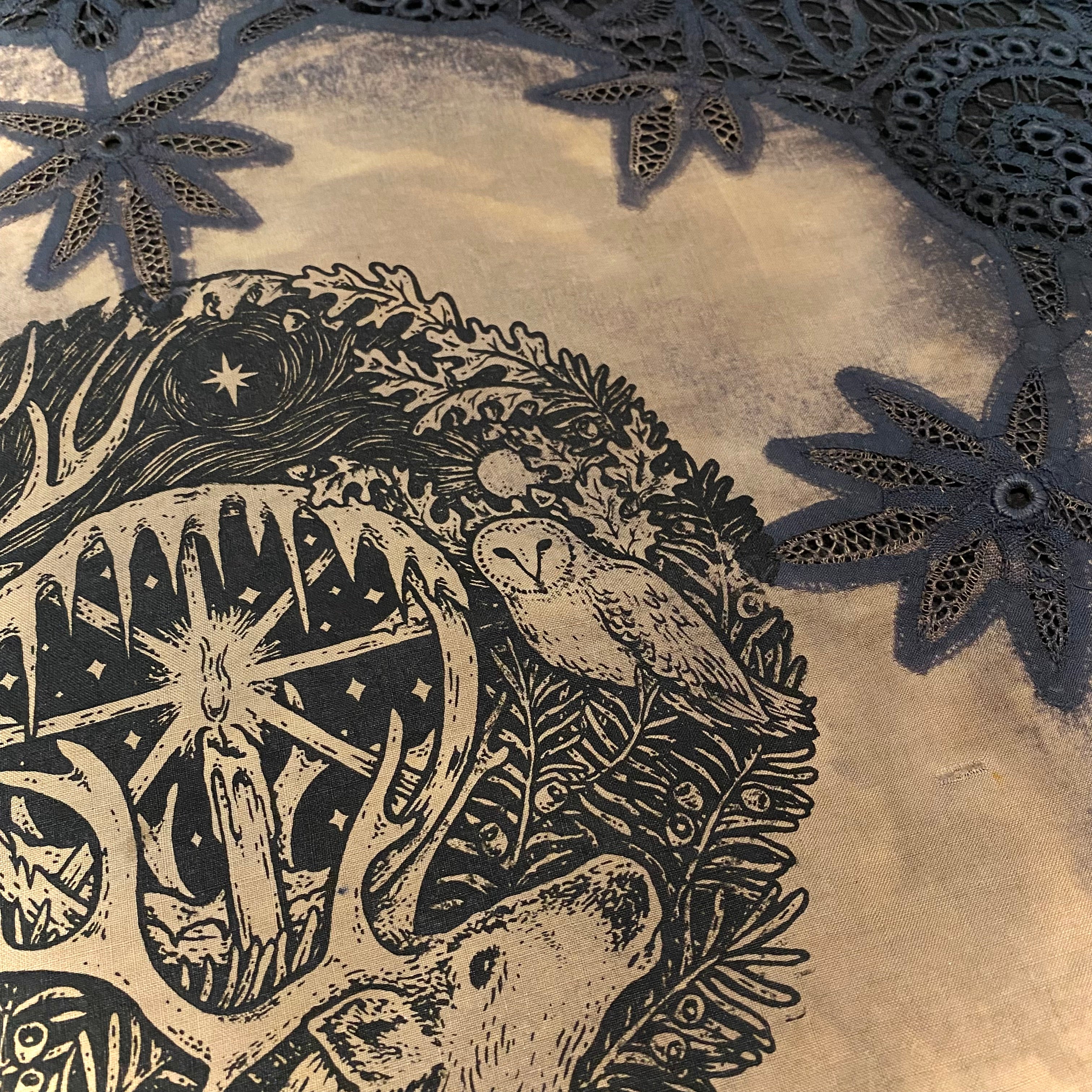 Winter's Wheel round altar cloth in Twilight, one-of-a-kind