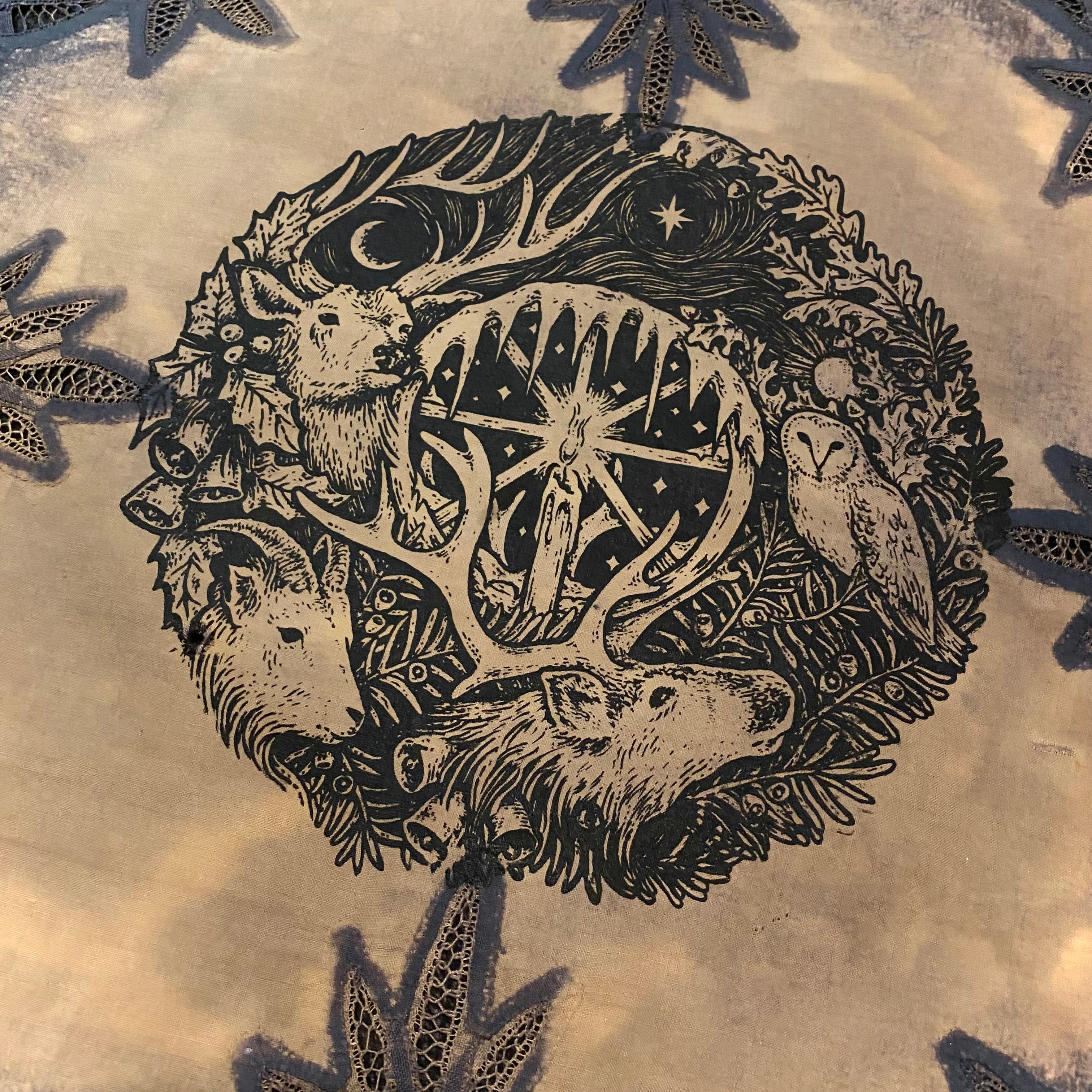 Winter's Wheel round altar cloth in Twilight, one-of-a-kind