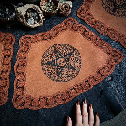 The Woven Pentagram altar cloth in Autumn Fire, limited edition