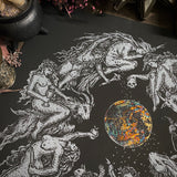 Flight of the Witches screen print in silver with oil-slick metallic full moon - ARTIST'S PROOF
