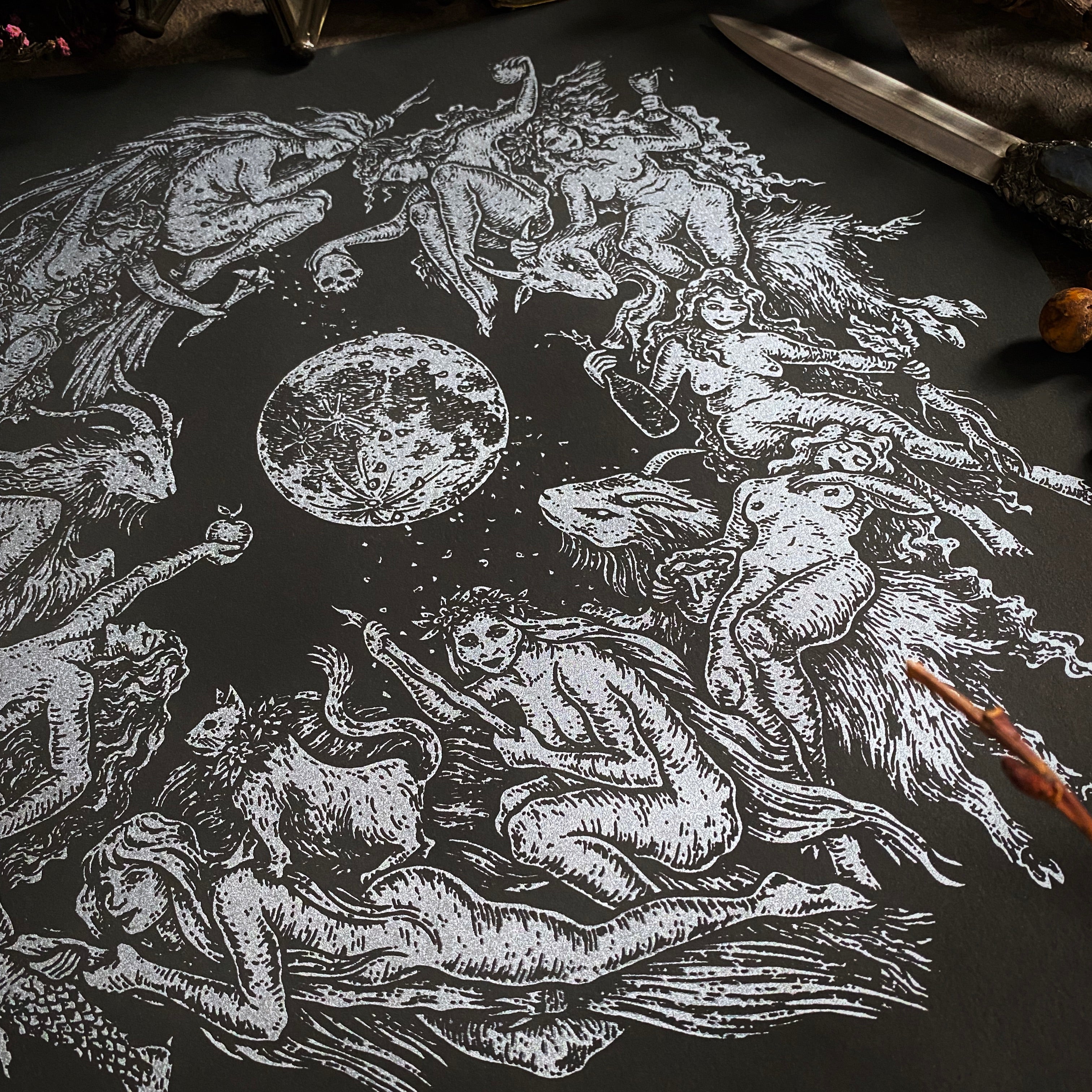 Flight of the Witches screen print in black
