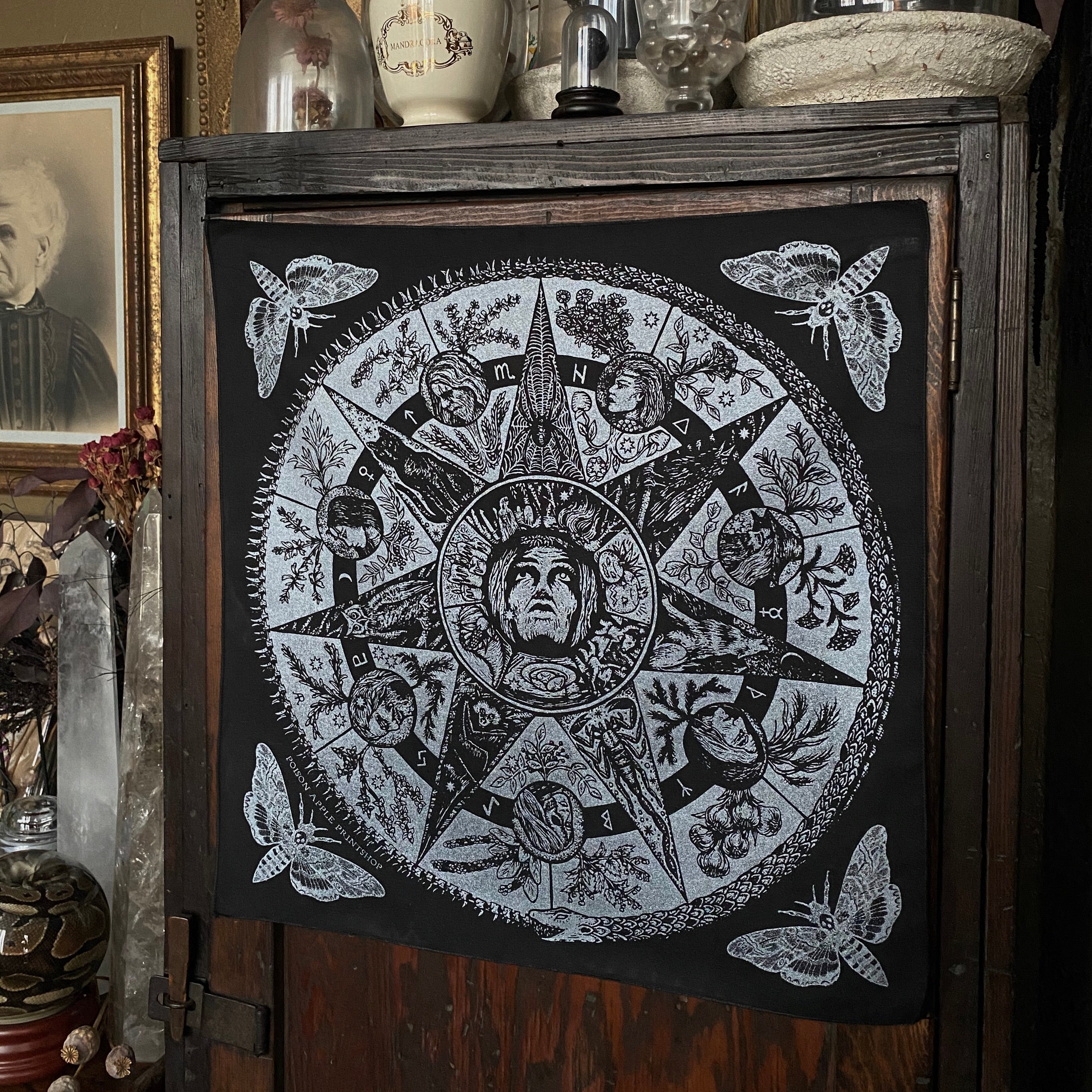 Wheel of Samhain bandana in lunar silver